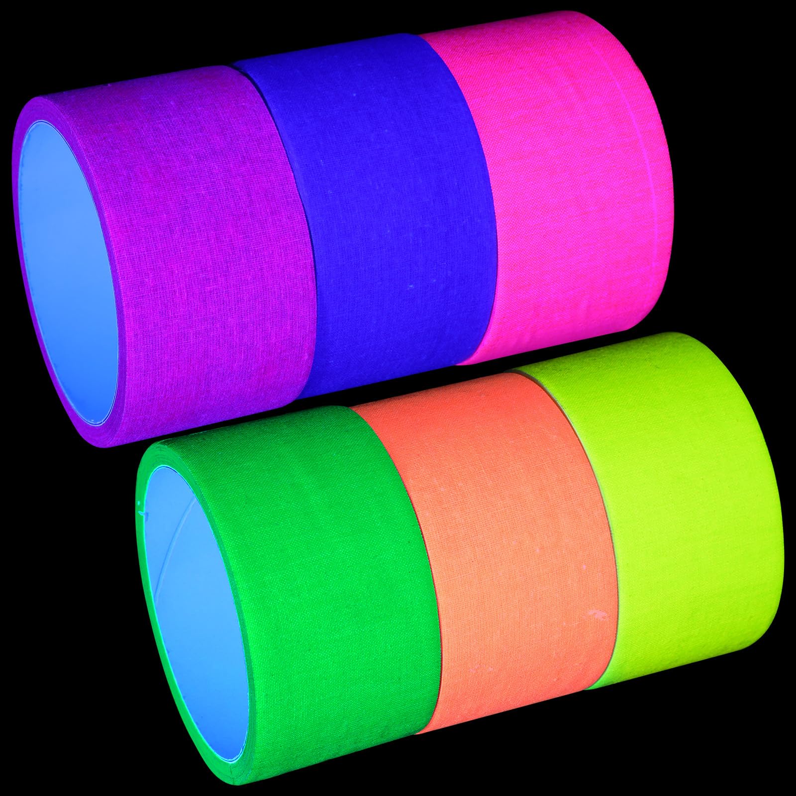 Innconee 6 Pcs Blacklight Reactive Glow Wide Colorful Glow in The Dark Tape Fluorescent UV Black Light Glows in The Dark Tape for UV Party Supplies