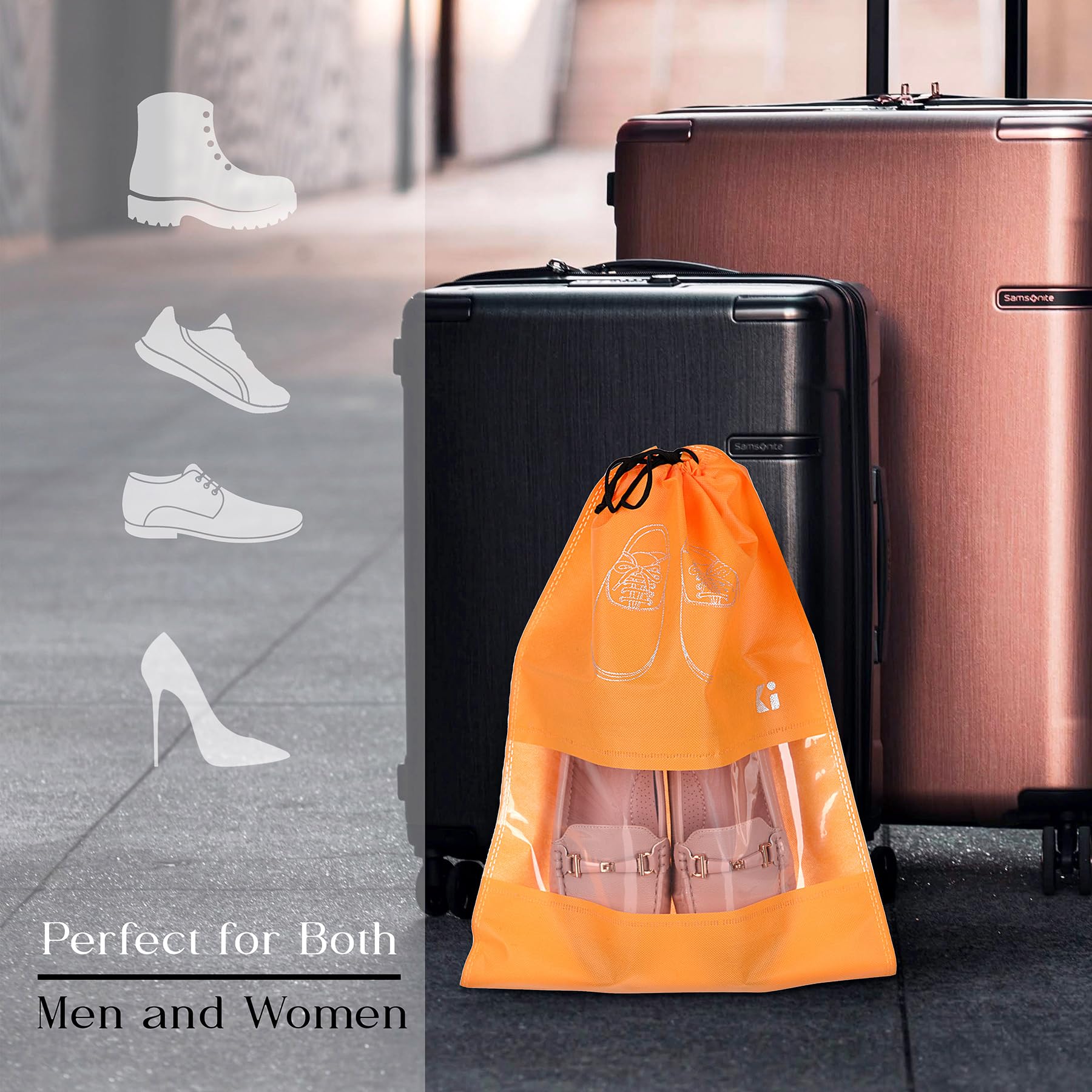 Kuber Industries Confezione da 10 sacchetti per scarpe | Borse per scarpe da viaggio | Borse per scarpe in tessuto non tessuto | Set organizer | Copertura per scarpe con finestra trasparente |