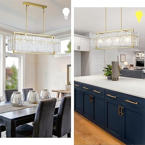 Miniatura 33 de IKK Candelabros rectangulares modernos de cristal negro para comedor, 42 pulgadas de largo, rectangular, de cristal ondulado, iluminación lineal