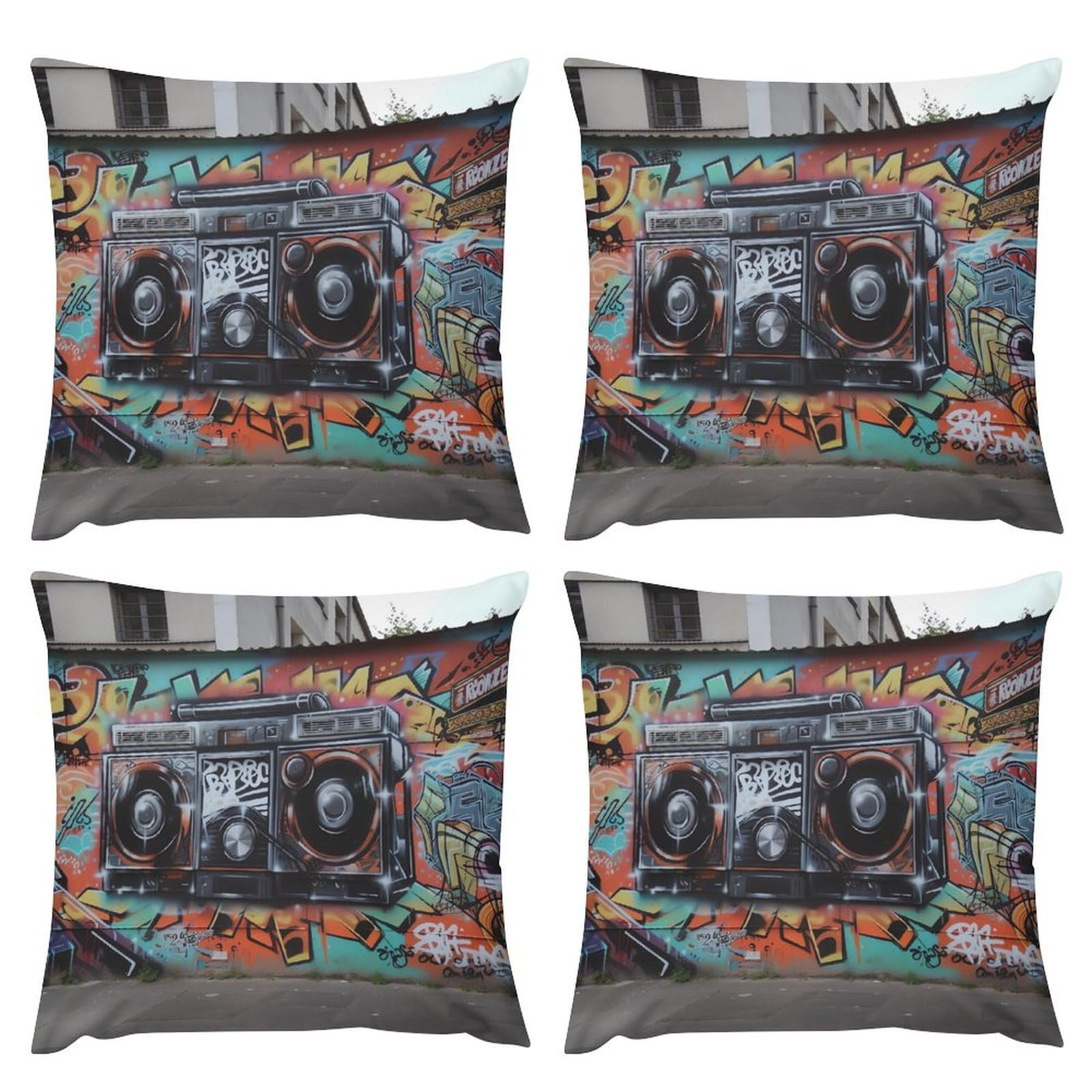 Housses de coussin en peluche double face lot de 4 graffiti hip-hop carrées