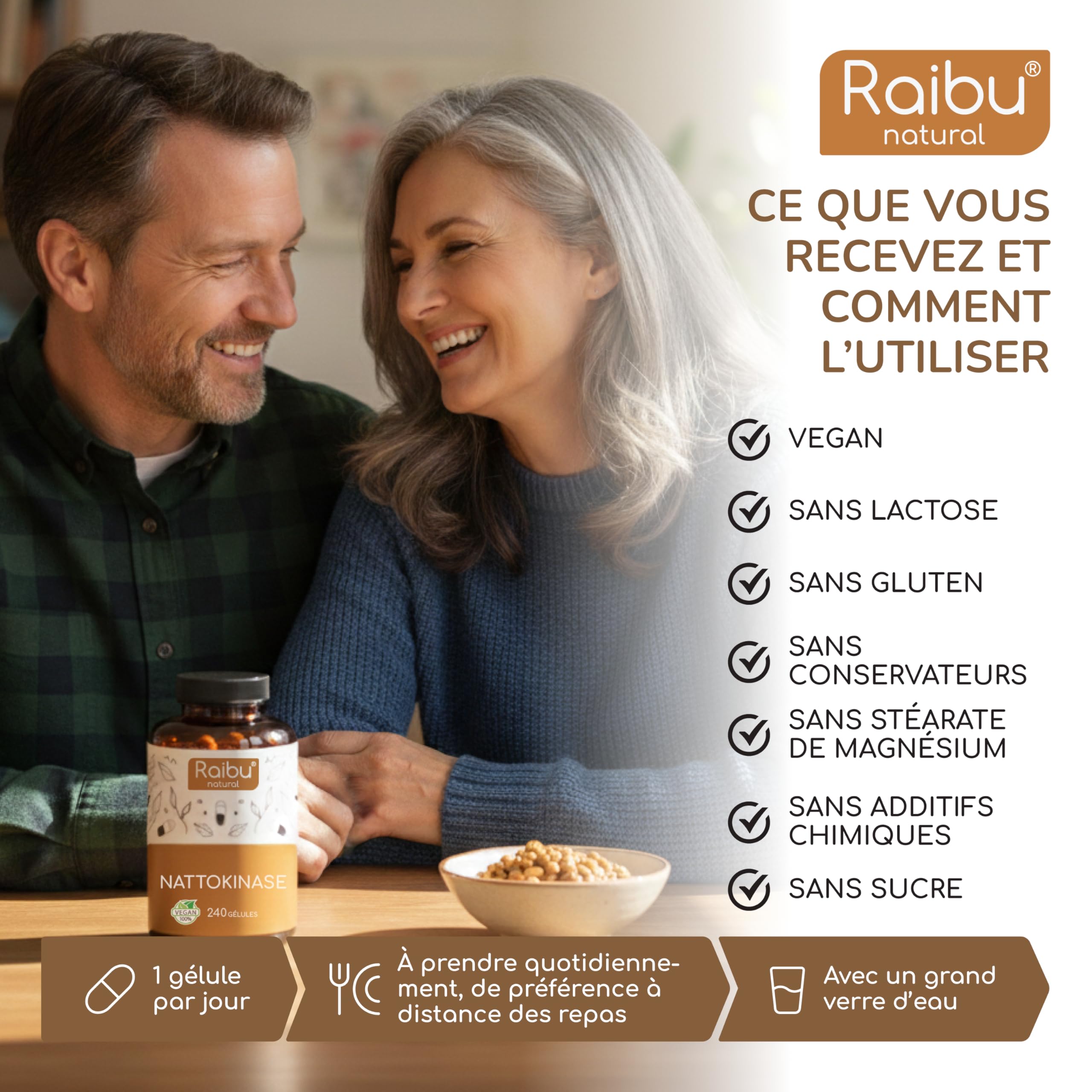 Nattokinase 100 mg (20.000 FU/g) Hautement Dosé de Raibu I 240 Gélules- 8 mois d'approvisionnement I Natto à base de soja I Testé en Laboratoire et végétalien I Sans additifs indésirables