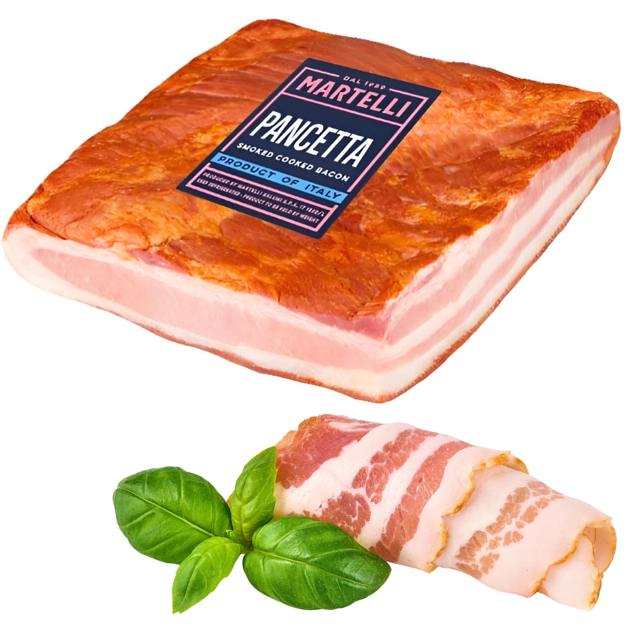 Smoked Pancetta (6-7 lbs) - Cured Italian Bacon, MARTELLI - Gluten-Free and Dairy-Free Bacon, Lightly Smoked - Product of Italy