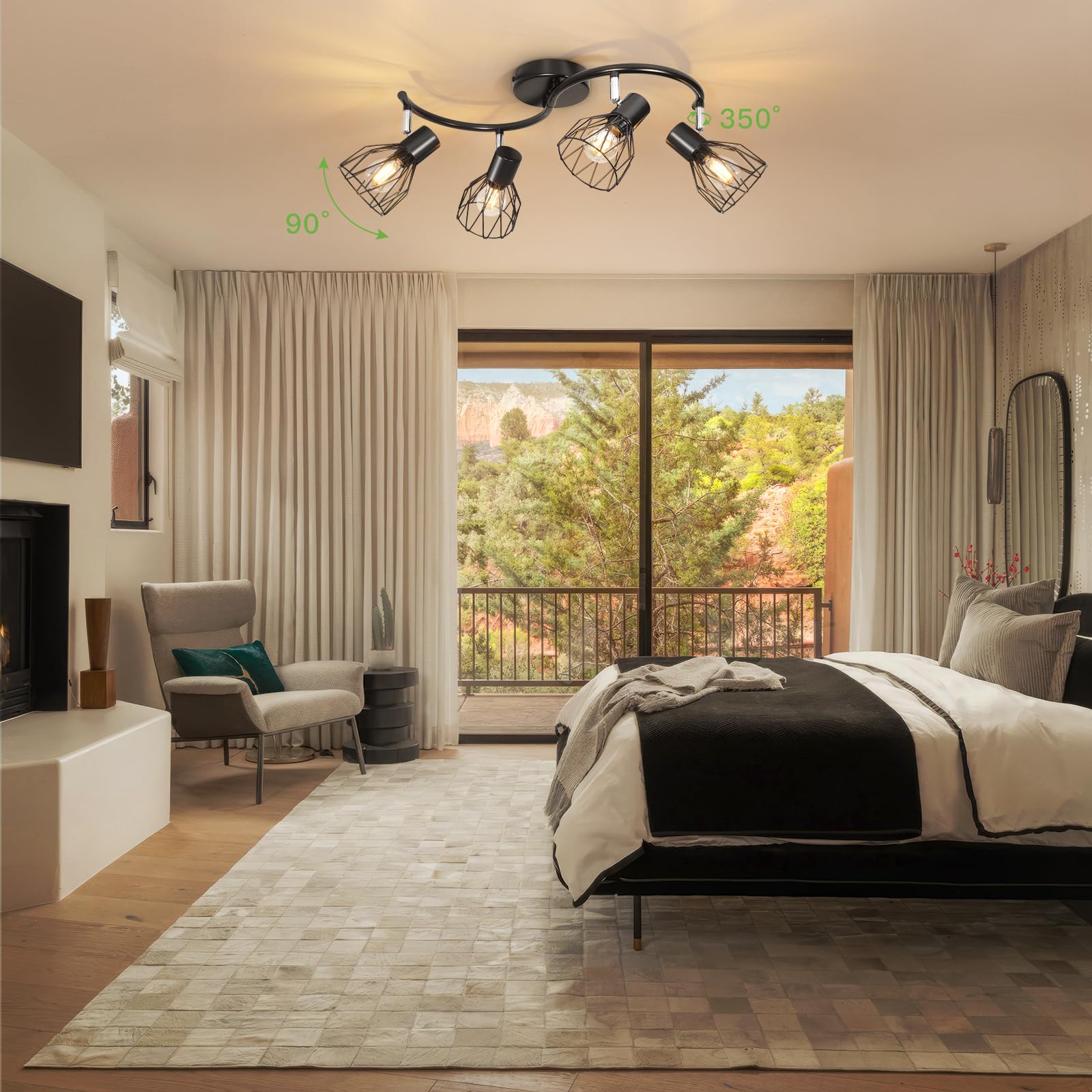 Kimjo Luminaire Plafonnier LED Orientable 4 Spot Noir - Plafonnier Industriel E14 Spots de Plafond