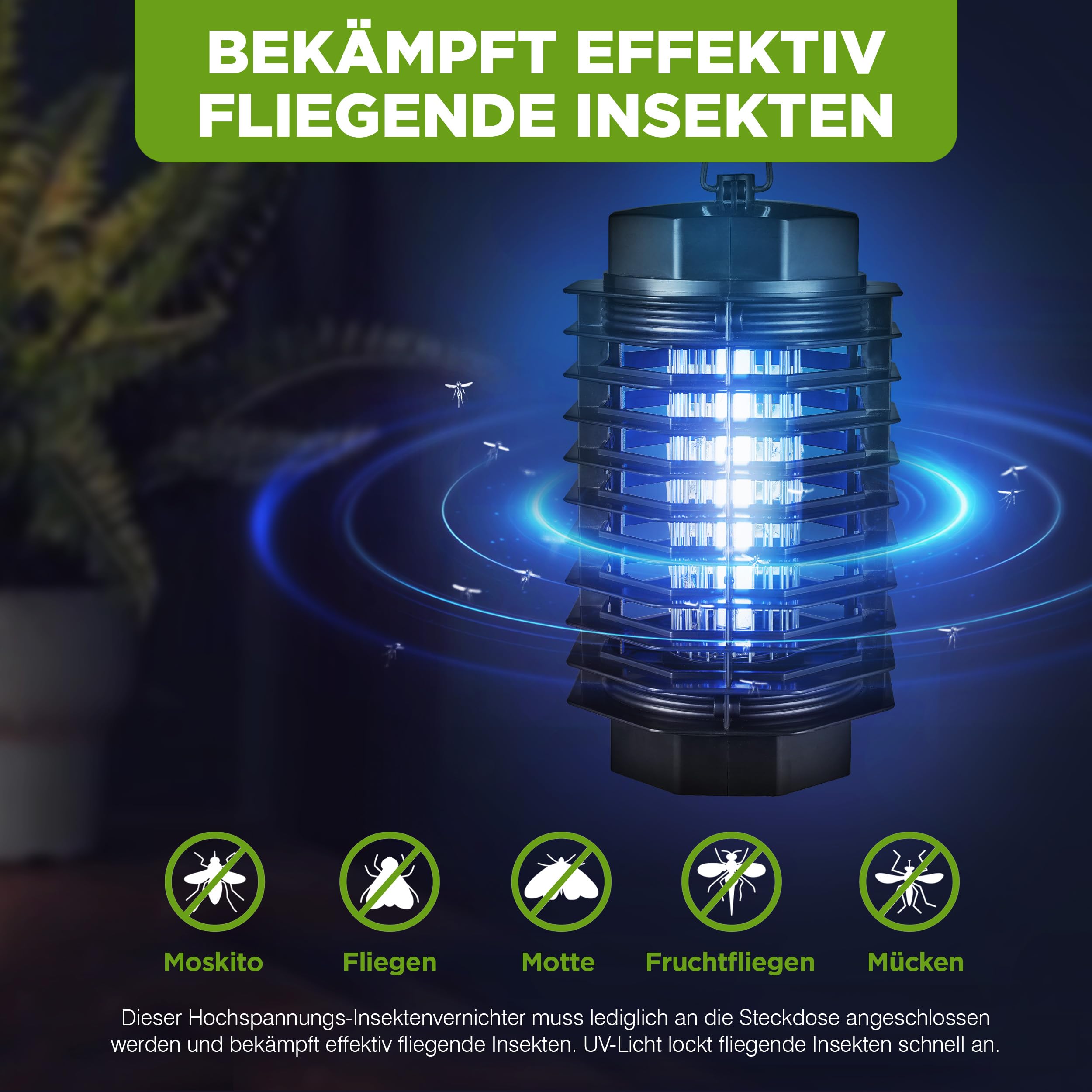 ISOTRONIC Elektrischer Insektenvernichter schützt vor Mücken, Fliegen & Motten– UV Mückenlampe mit 500V für Innen – Wirkungsbereich von 50m² (3 Stück)