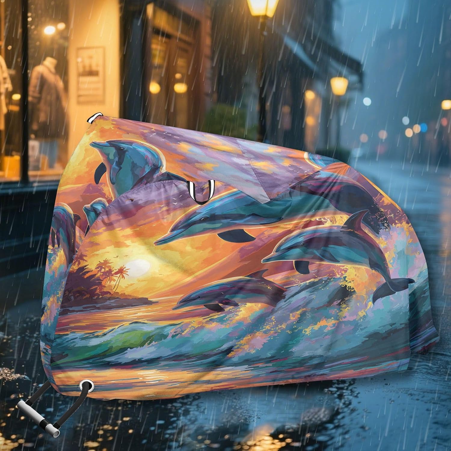 ALAZA Dolphins Sunset Sea Bike Cover Waterproof Outdoor Ebike Bicycle Covers Tarp Protection for 1/2 Bikes, Sun UV Dust Wind Proof