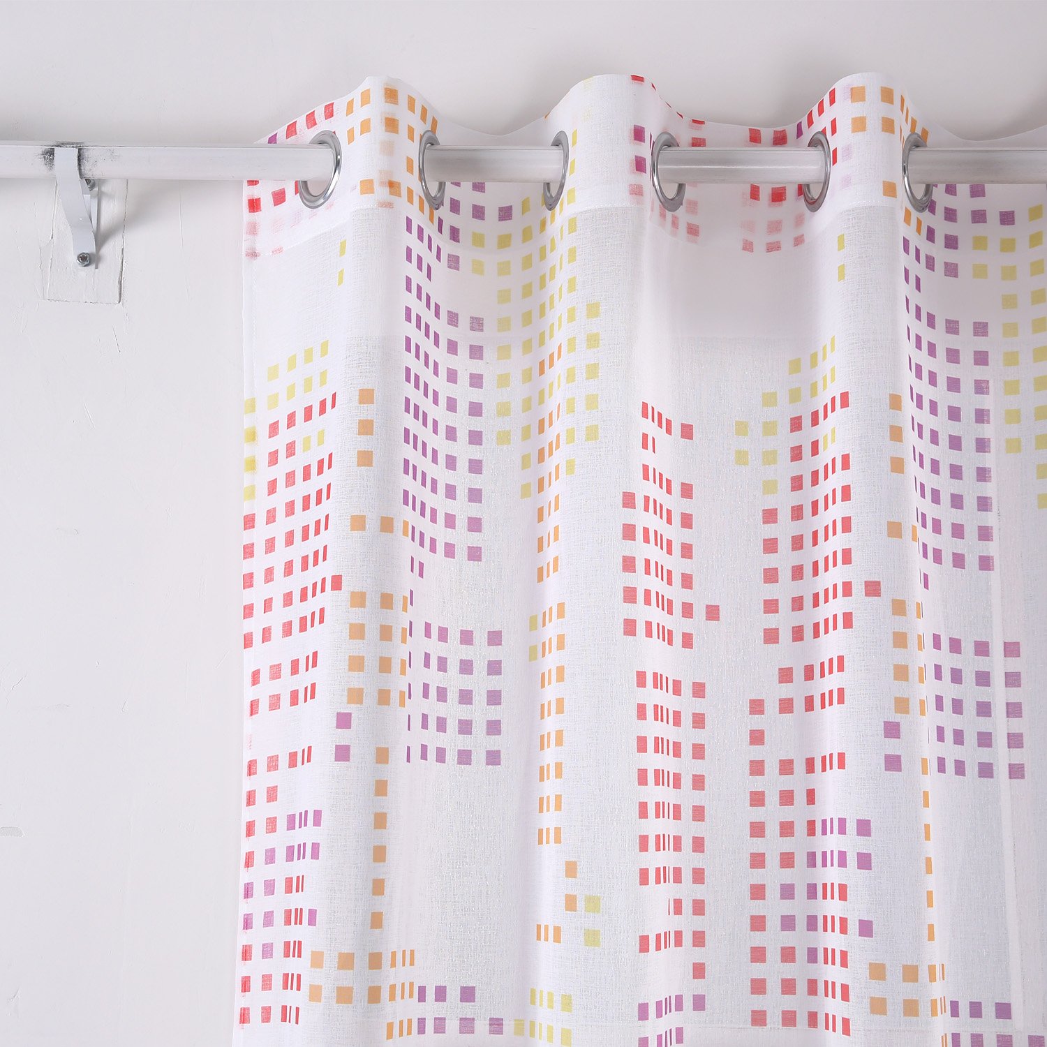 Deconovo - Cortinas para ventana con diseño de rejilla, aspecto de lino sintético, con ojales