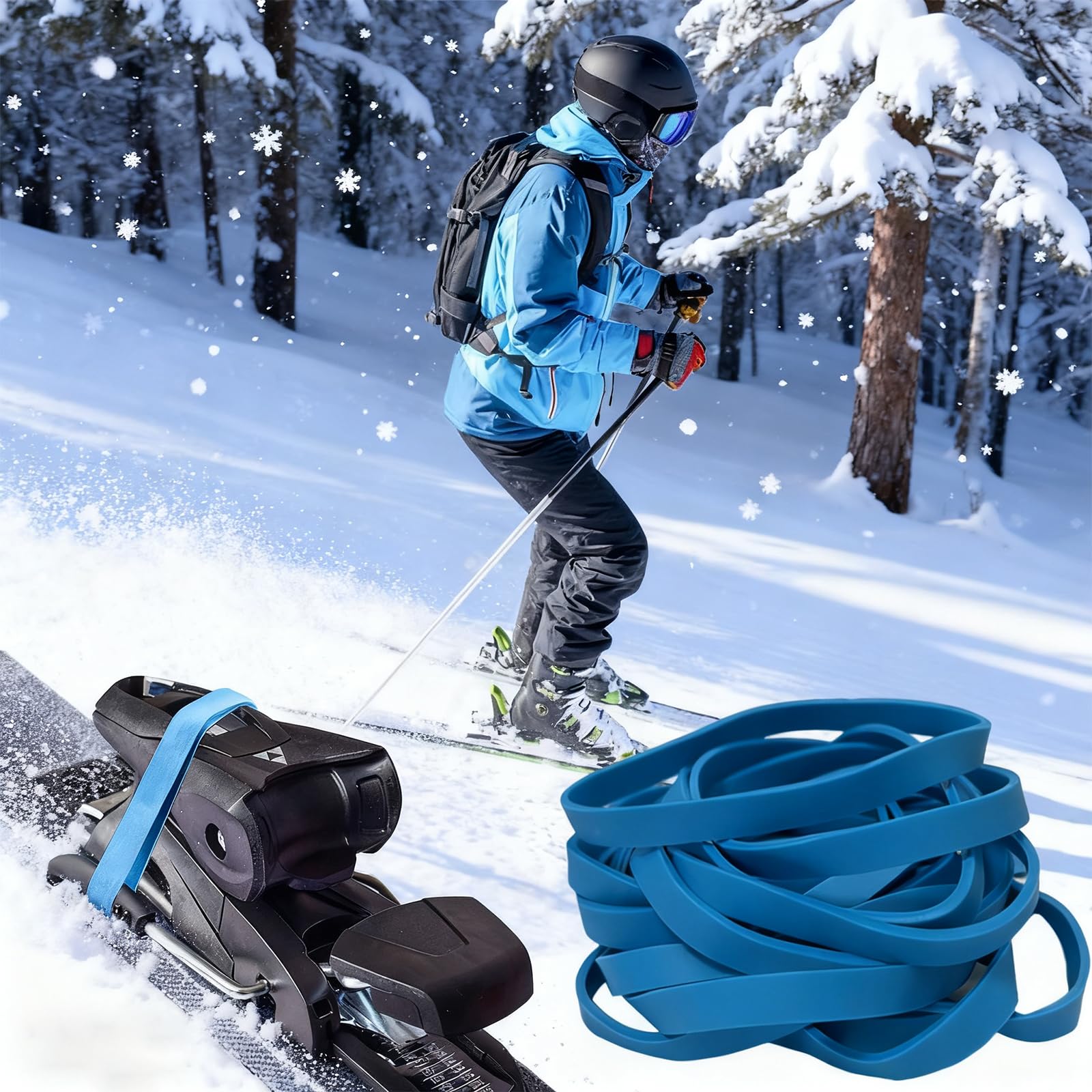 30 Piezas De Goma para Fijaciones De Esquí, Bandas Elásticas De Freno De Esquí, Correa De Fijación De Goma Elástica, Azul Tiras De Freno para Snowboard, para Snowboard Aire Libre,Accesorios Deportes