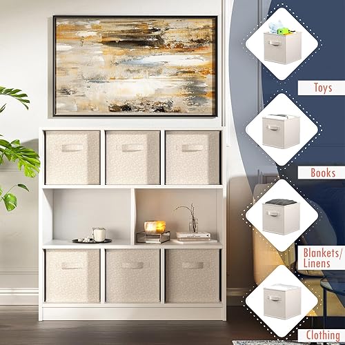 Miniatura 3 de Ornavo Home Caja de almacenamiento plegable plegable con doble asa, juego de 6 unidades, 13 x 13 x 13 pulgadas, color beige ceniza