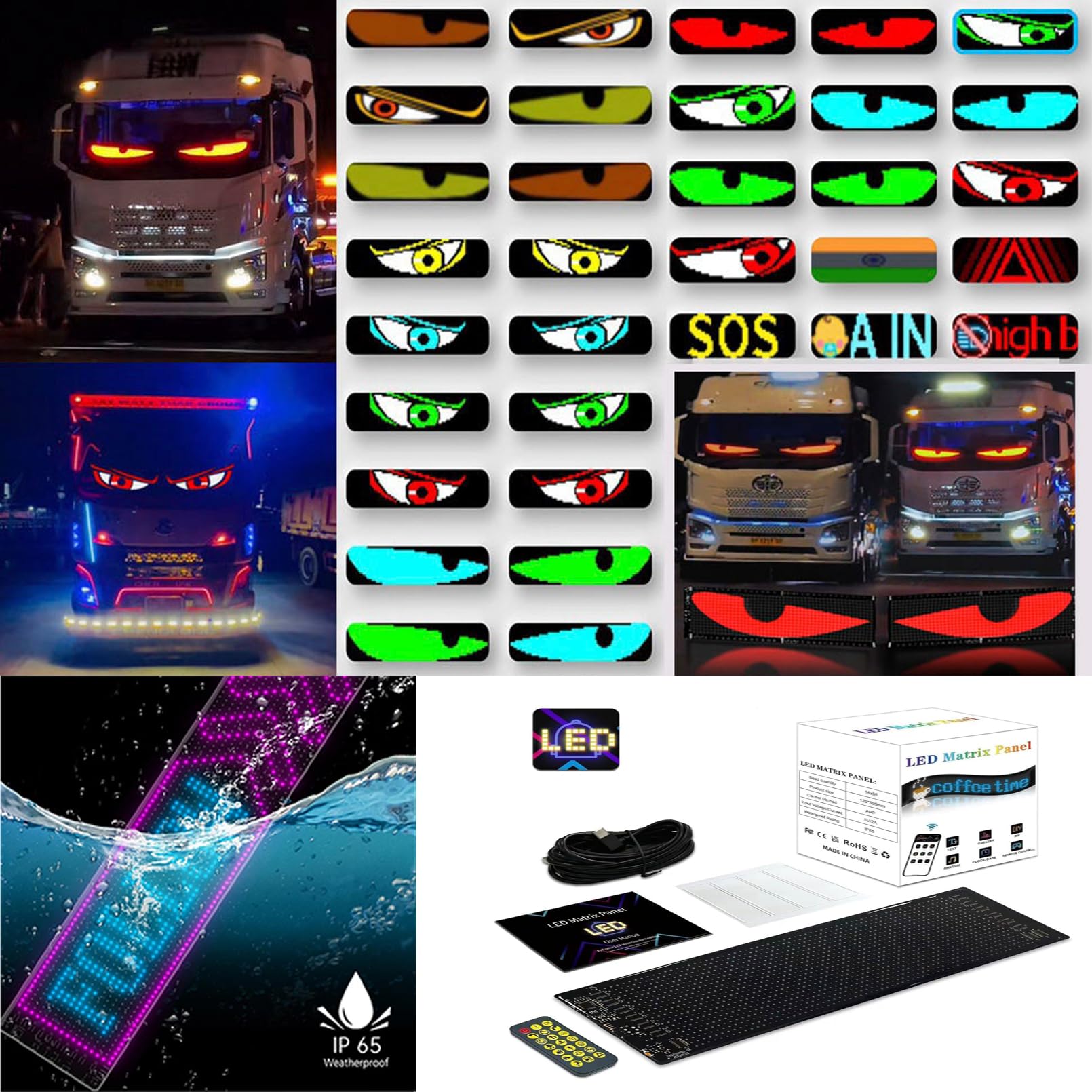 LED-Augen für LKW Und Auto, Bunte Augen, Teufelsaugen, Großes Programmierbares Flex-LED-Display für Autos, Dynamische Led, Intelligentes DIY-Auto, Dynamischer LED-Flex-Bildschirm für Jedes Auto