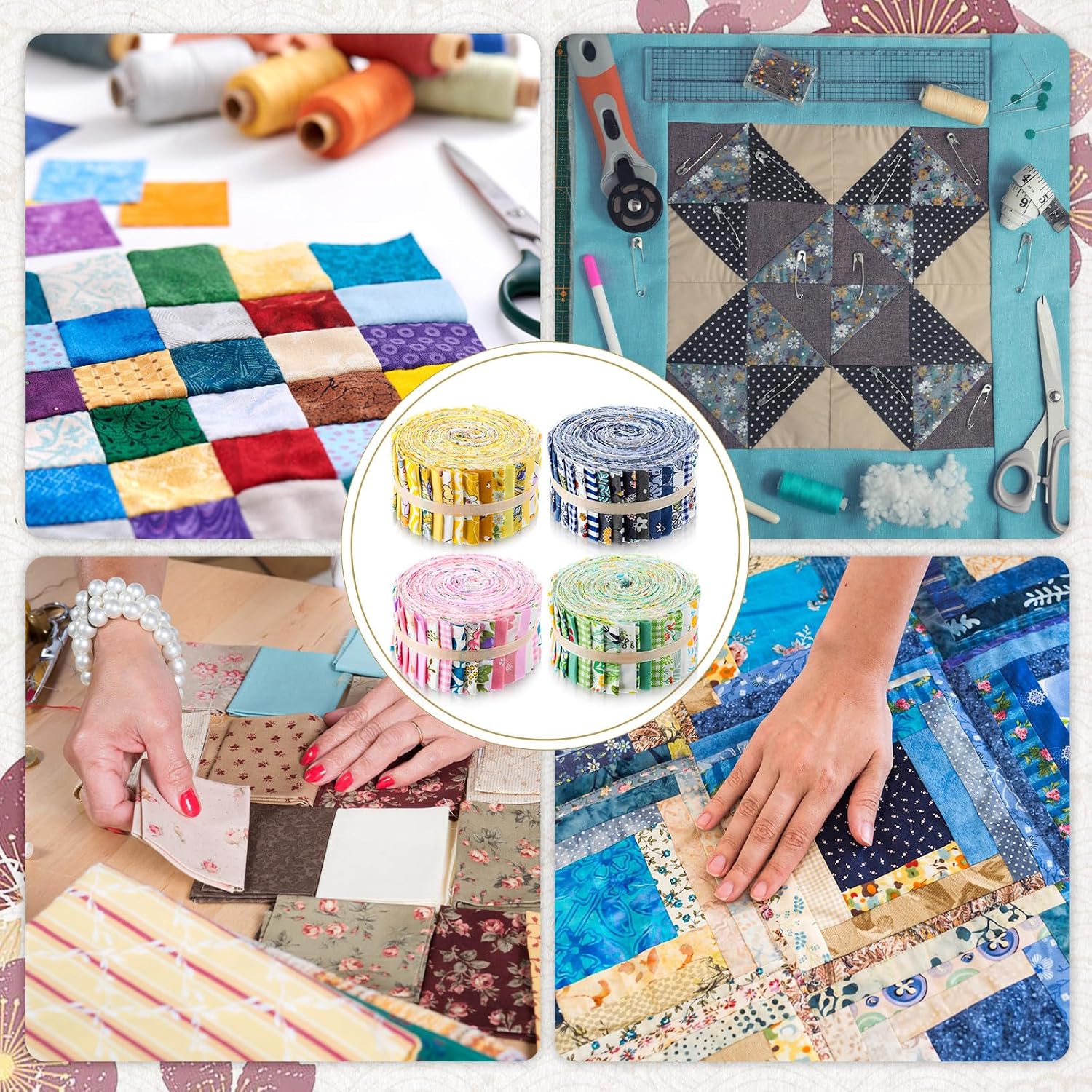 SmoothNovelty 160 Pcs 4 Rolls Fabric Strips, 2.44" x 39.3", Lively Style