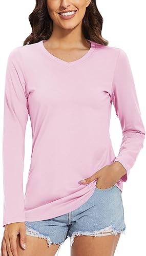 TACVASEN Long Sleeve Shirts for Womens Casual Tops V-Neck Shirts Soft Tee Shirts V Neck T Shirts Cotton Tops