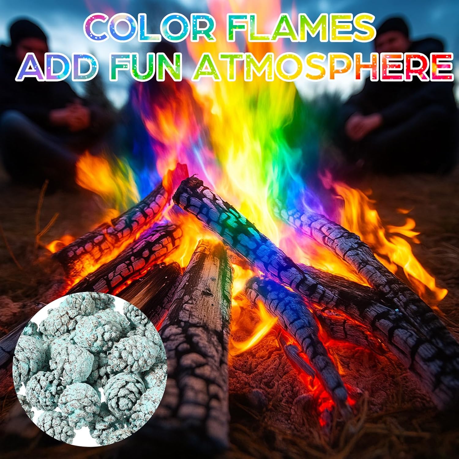 Soulchen 220 Christmas Fire Color Pine Cone Ornaments Bulk (Flame Powder) with a Gift Box, 1.6" Pine Cone Fire Color Changing for Craft Xmas Fireplace, Firepit, Campfire, Flame Burning Party Ornament