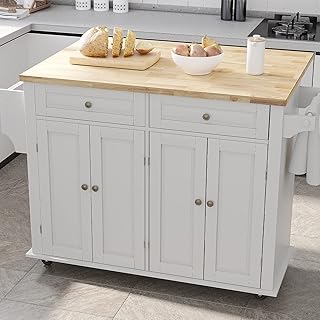 Gitua Rolling Kitchen Island with Drop Leaf – Movable Kitchen Carts on W...
