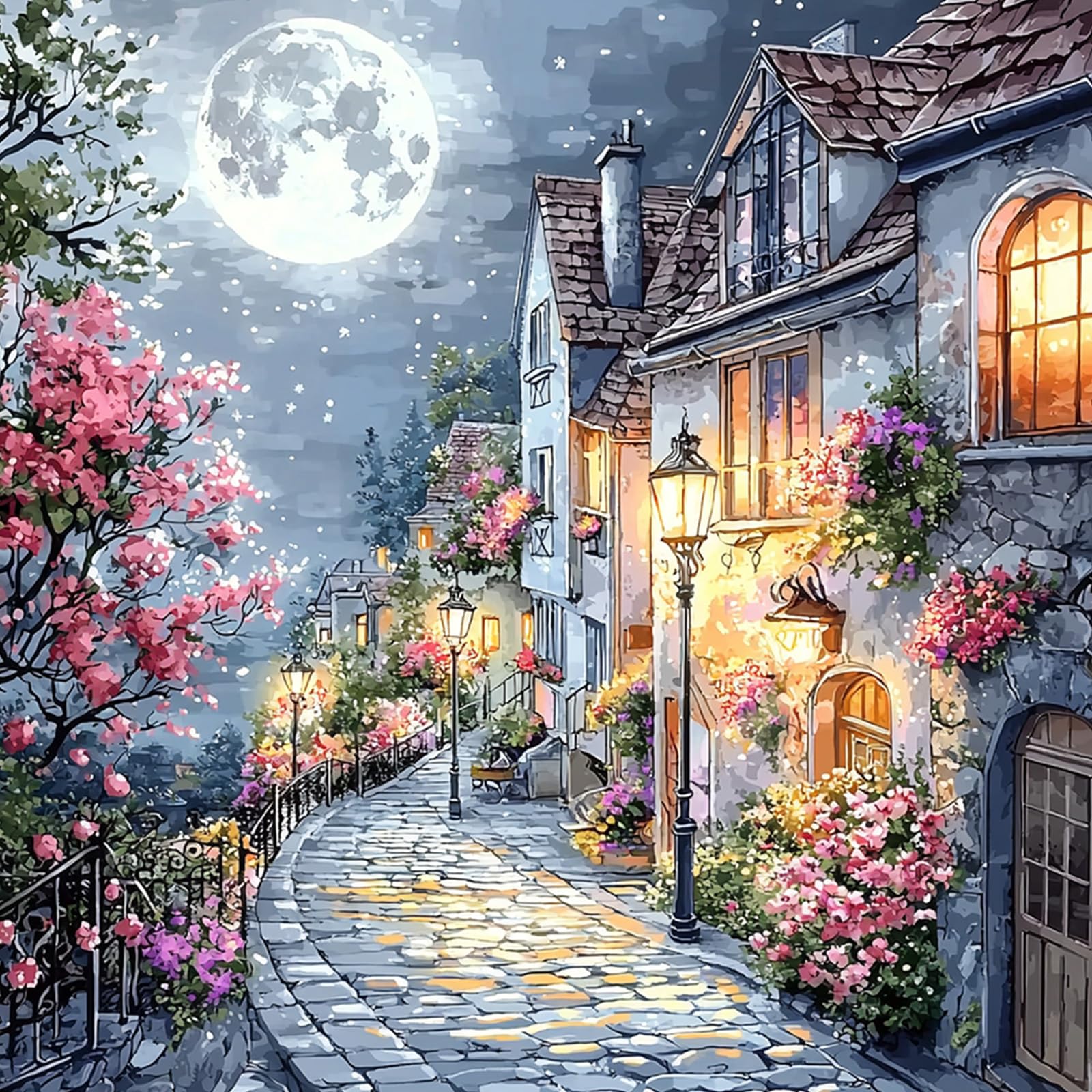 MAXBYE Street Scene Diamond Painting Kits, Diamond Art Kits for Adults, 5D DIY Flowers Gem Art Cross Stitch for Beginner, Diamond Painting Full Drill Crystal Craft Gifts Home Wall Decor 30x30cm