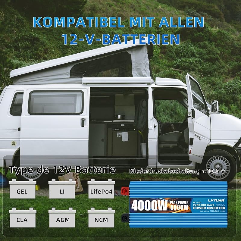 LVYUAN 4000W/8000W Tiszta szinusz inverter 12V-230V áramátalakító távirányítóval
