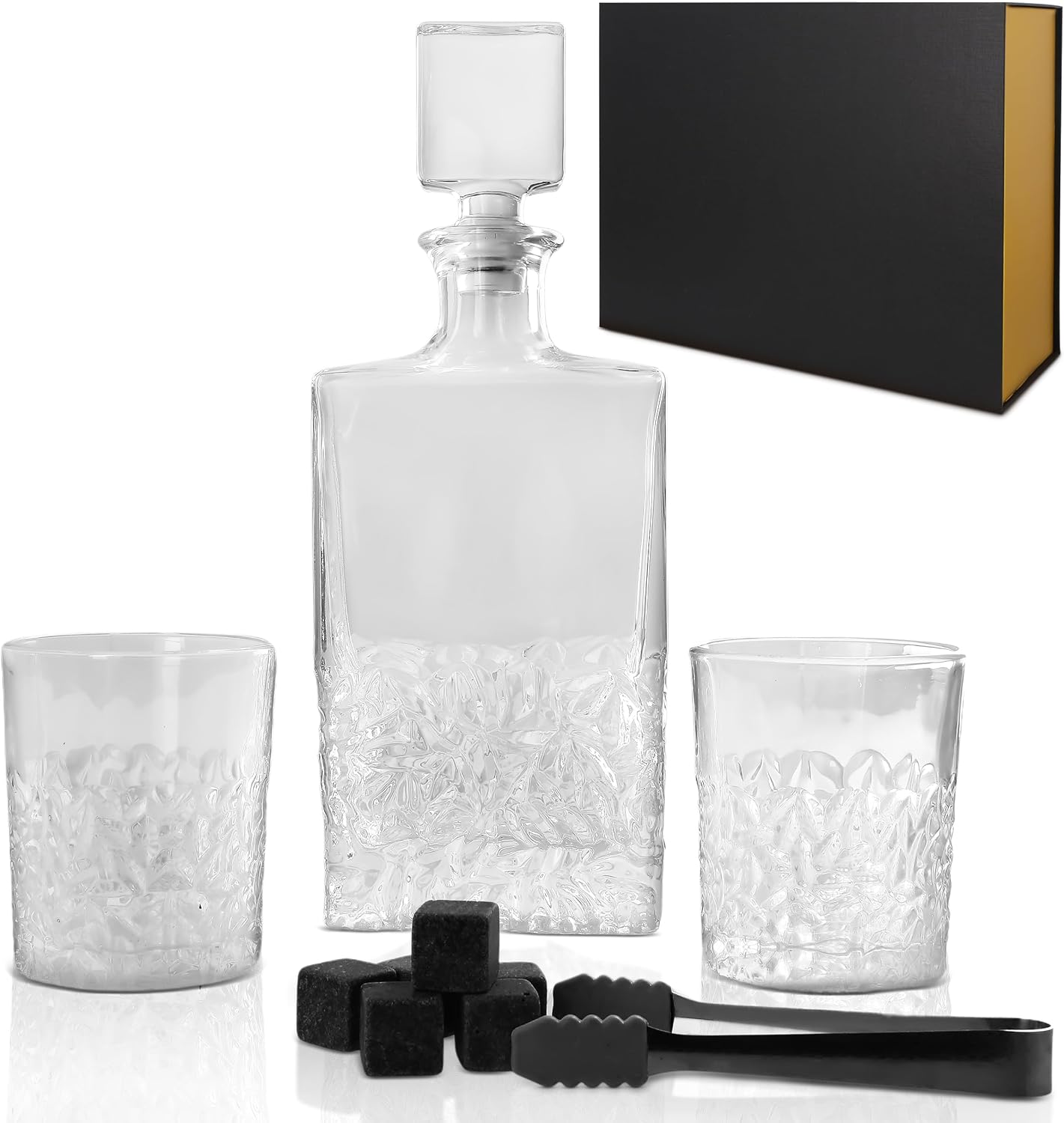 Rogue River Tactical Rectangle Rocks Whiskey Decanter Gift Set With 2 Whiskey Glasses For Men Custom Gift For Husband, Him, Men, Dad, Father's Day