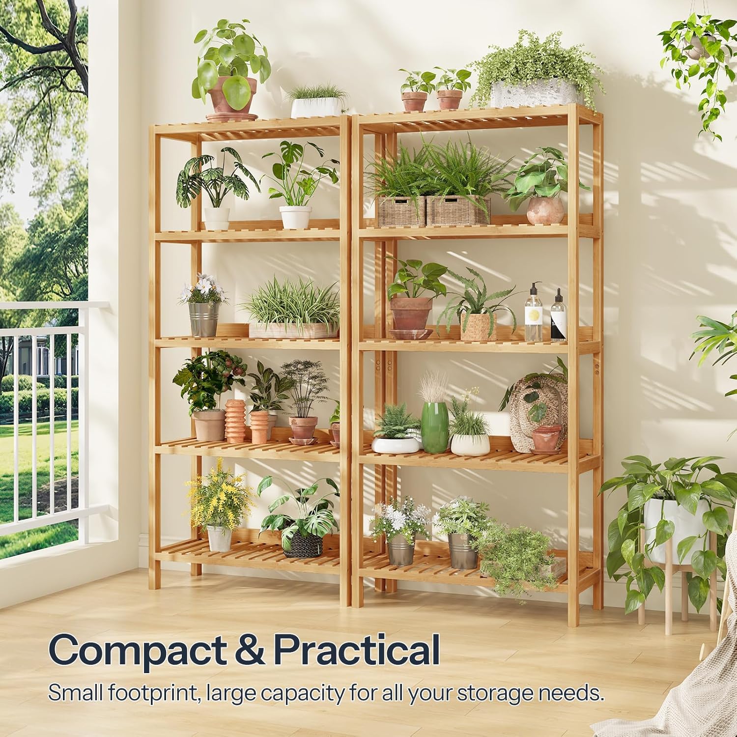 HOOBRO Bamboo Storage Shelf, 5-Tier Freestanding Shelving Unit, Multifunctional Storage Rack with Back Panel, 23.6 x 10.2 x 51.2 inches, for Bathroom, Living Room, Balcony, Kitchen, Natural YL96CJ01