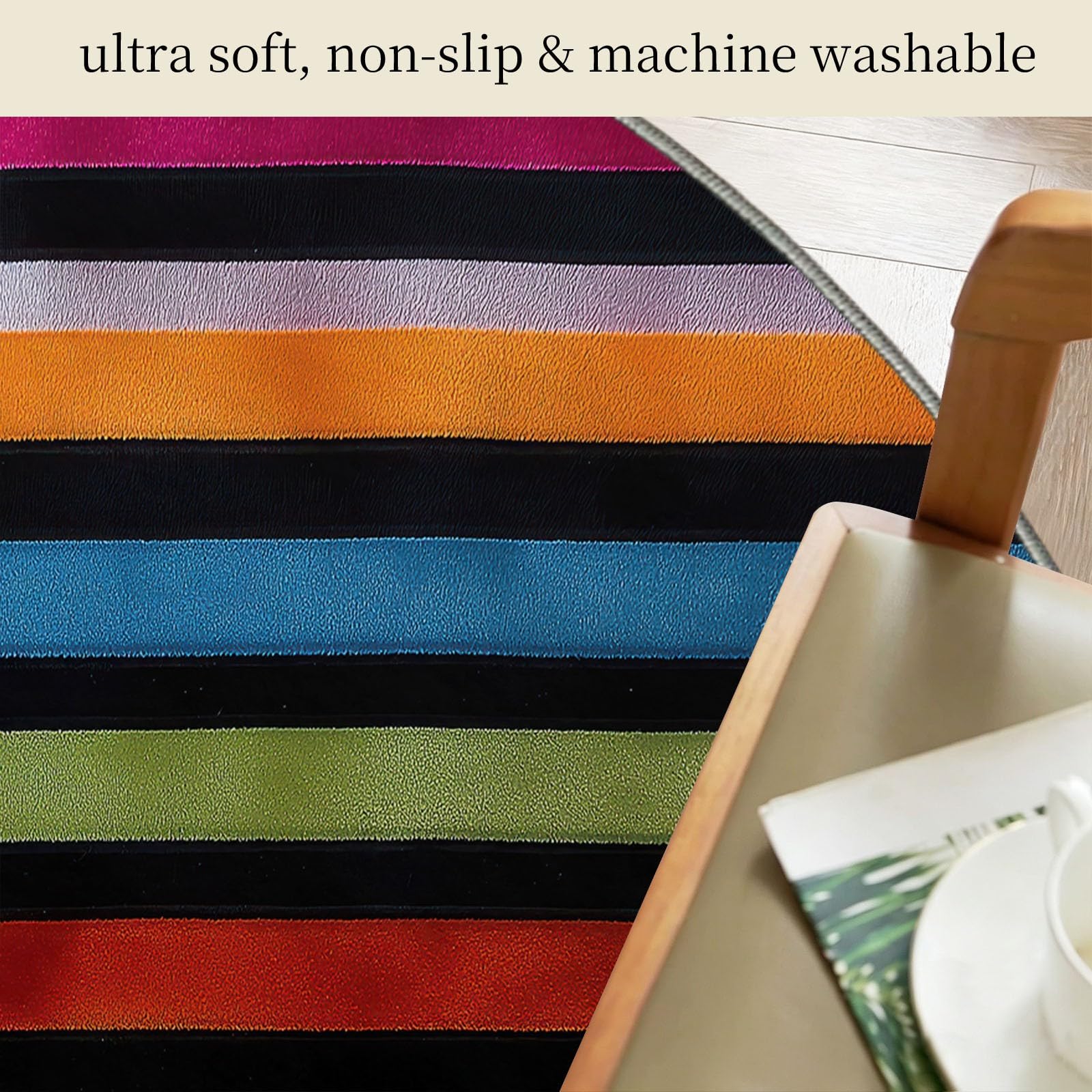 Tapis Chambre Enfant Fille Garçon Rond Ø 160 cm Pop Couleurs Contrastées Tapis de Sol Décoration Antidérapant - Doux Rampant pour Salon Cuisine Table Basse Table de chevet, Rayure Arc‑En‑Ciel
