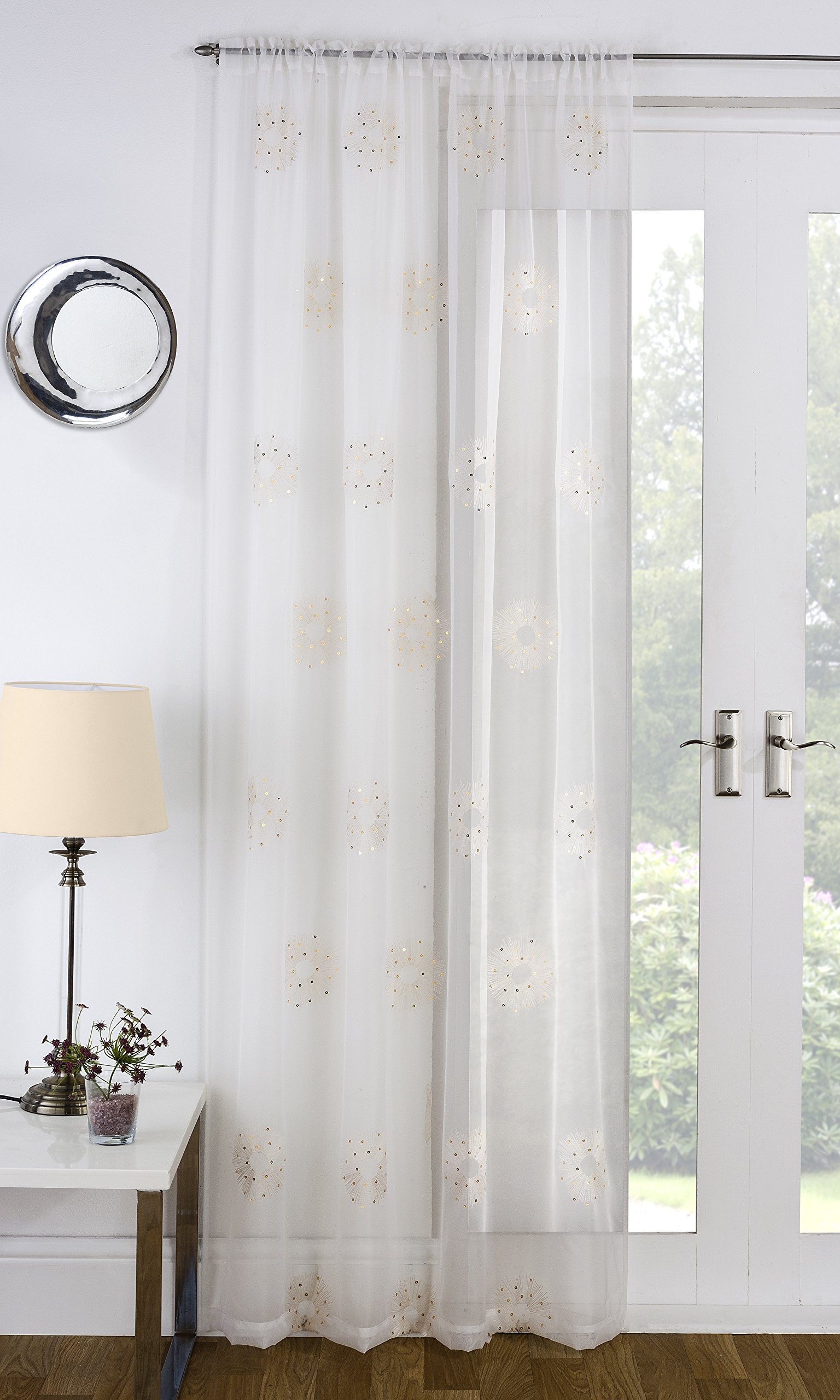 Yorkshire Linen Nova Starburst Voile Panel, Cream 48"/120cm