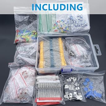 1818PCS 10 Value DIY Electronics Component Kit Resistors, Capacitors, LED Diodes, Transistors, Zener & Rectifier Diodes, PCB, Potentiometers for Arduino, STEM, Hobby Projects