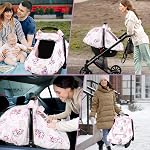 Car Seat Cover Baby, HNHUAMING Infant Car Seat Covers Canopy for Baby Girl Boy, Cozy & Windproof Unicorn Newborn Carseat Covers Minky Dot Backing Stroller Cover with Breathable Mesh Window, Rainbow