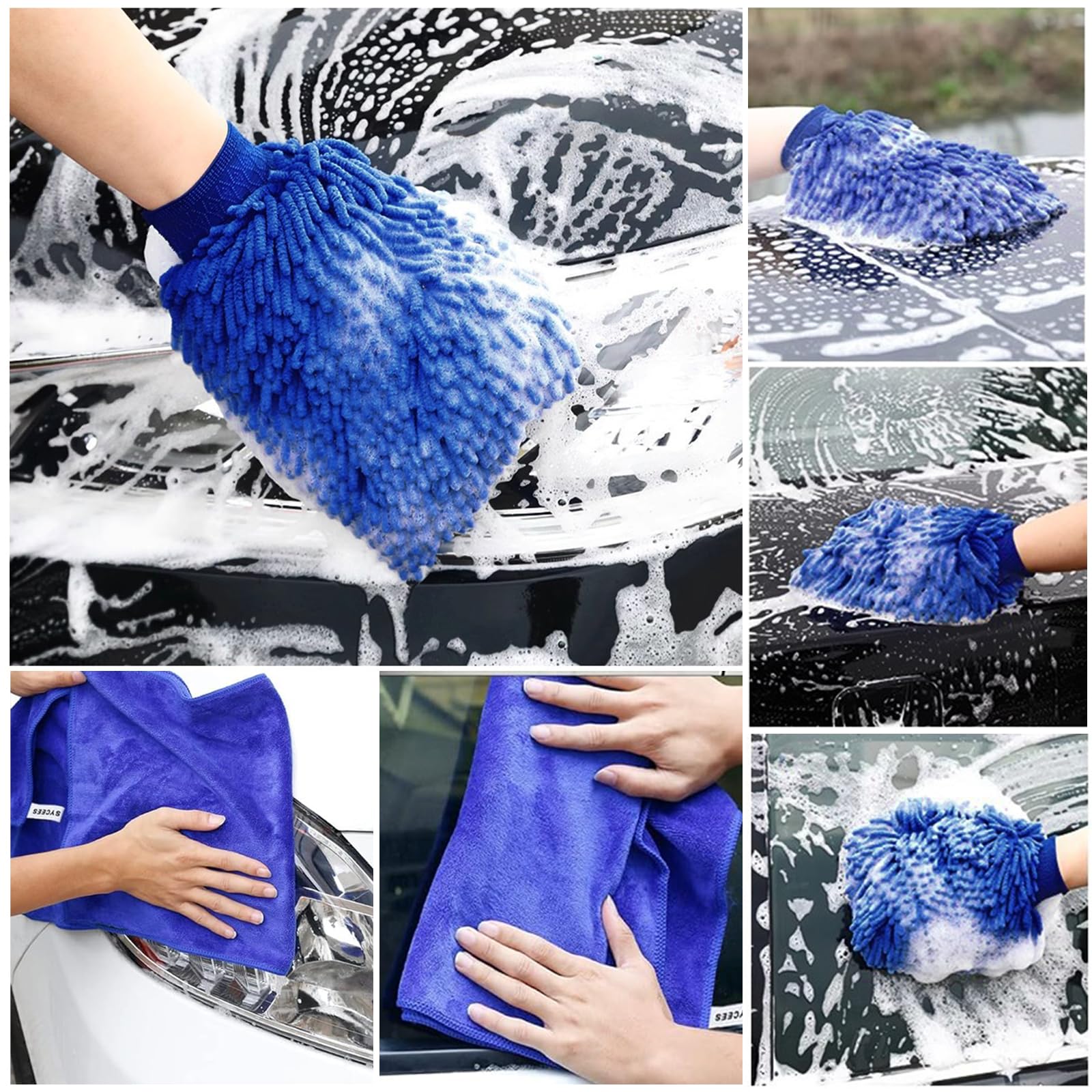 Guanti In Microfibra Per Lavaggio Auto | 2 Guanti + 1 Panno | Morbidi E Senza Graffi - Foto 5