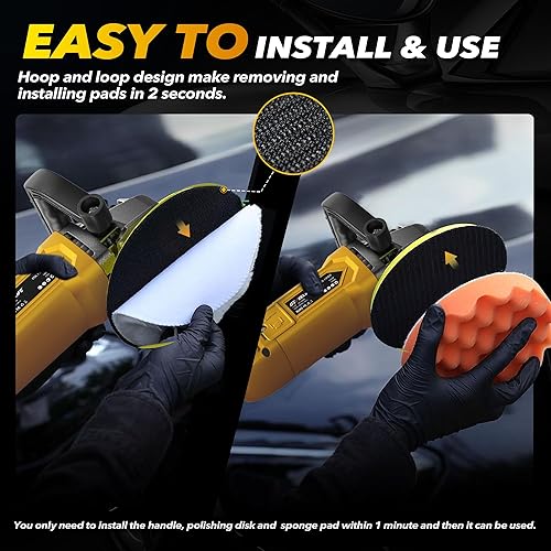 Miniatura 7 de GEVEELIFE Pulidora pulidora rotativa de 6 pulgadas/7 pulgadas, 1600 W, 7 velocidades variables, 1000-3500 RPM, mango desmontable para automóvil