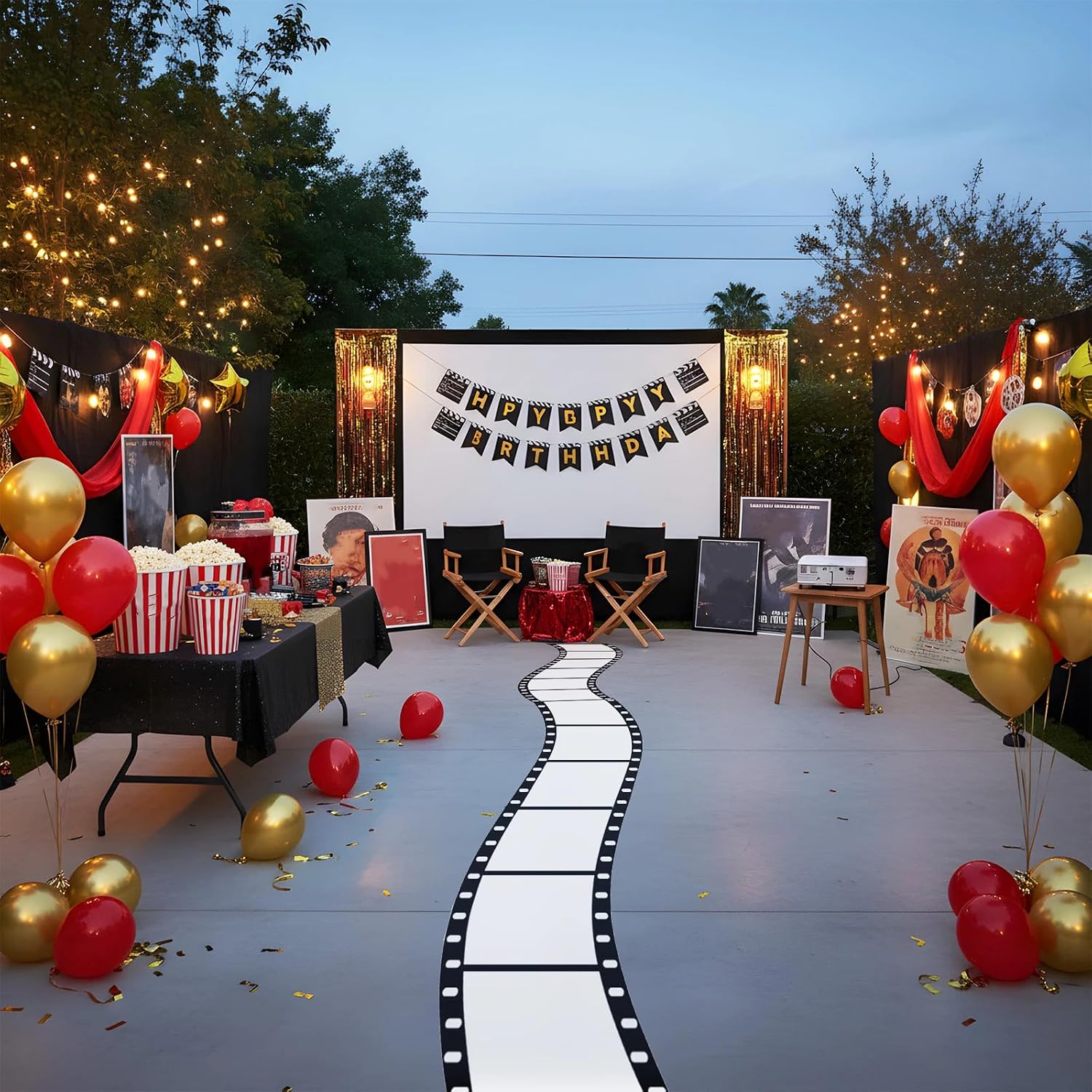 Tinideya 118 x 39 Inch Filmstrip Movie Night Party Decoration Aisle Runner Movie Theme Film Strip Party Supplies for Cinematic Trunk or Treat Cinema Car Decor Birthday Parties Theme Prom Supplies