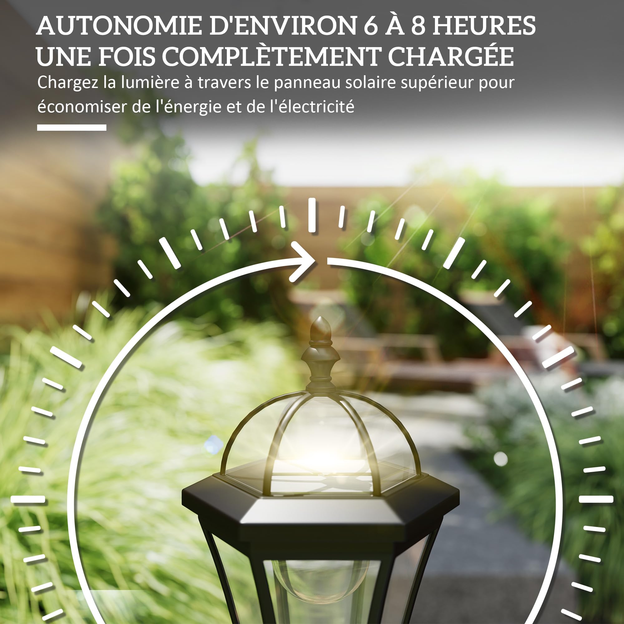 Outsunny 2 lampadaires sur pied solaires extérieur 6000K étanche noir