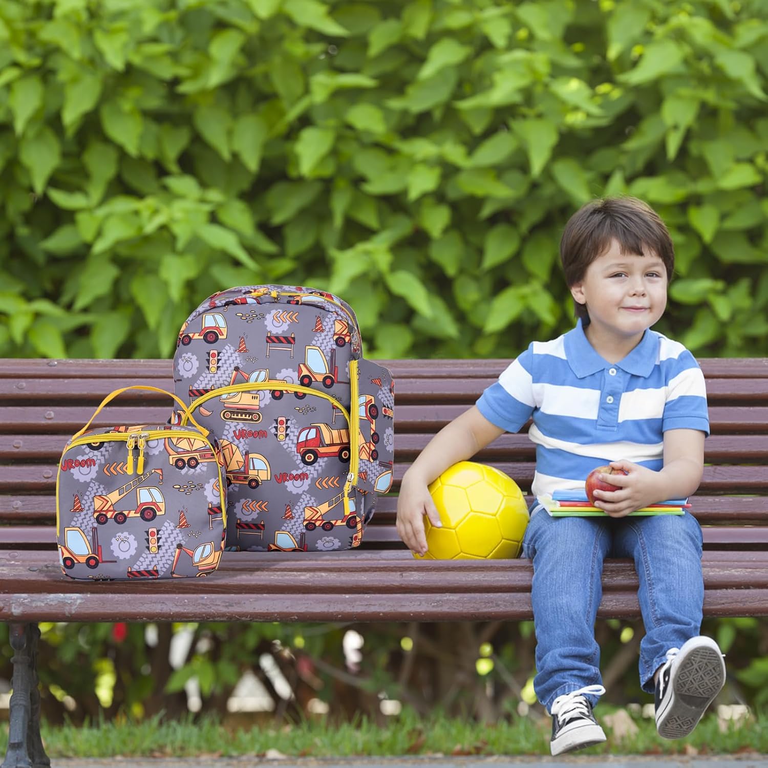 Cokouchyi 3 Pcs Kids Backpack Set with Lunch Box & Pencil Case, Lightweight Preschool Backpack for Boys Age 3-8, Kids Book bag Elementary, Truck Car - Image 6