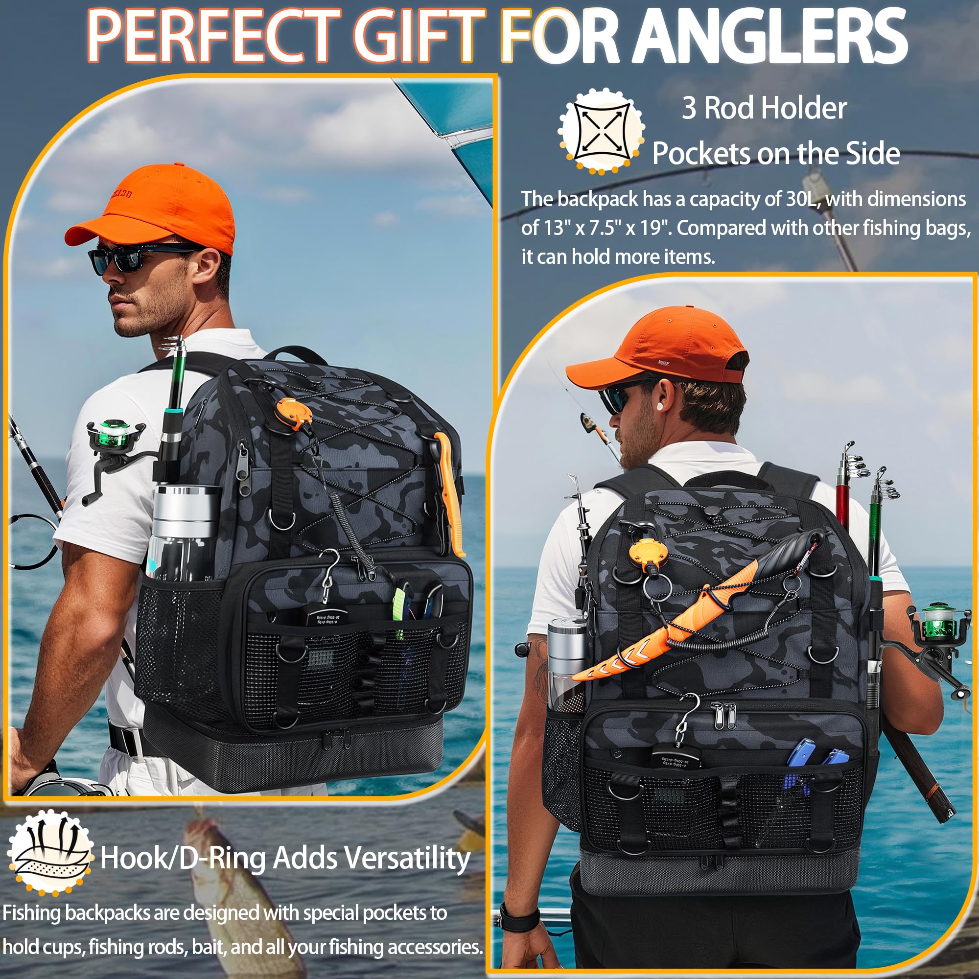 Fishing Backpack with Tackle & Rod Holder - 30L -7 Fishing Backpack with Tackle & Rod Holder - 30L -7