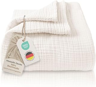 LAYNENBURG Premium Musselin Tagesdecke 150x200-100% Baumwolle - extraweiche Baum