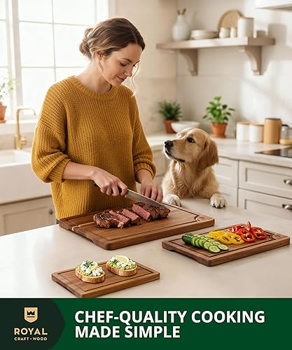 Miniatura 61 de Tabla de cortar de bambú orgánico con ranura de jugos - tabla de cocina para carne (bloque de carnicero) queso y verduras Bambú carbonizado (marrón)