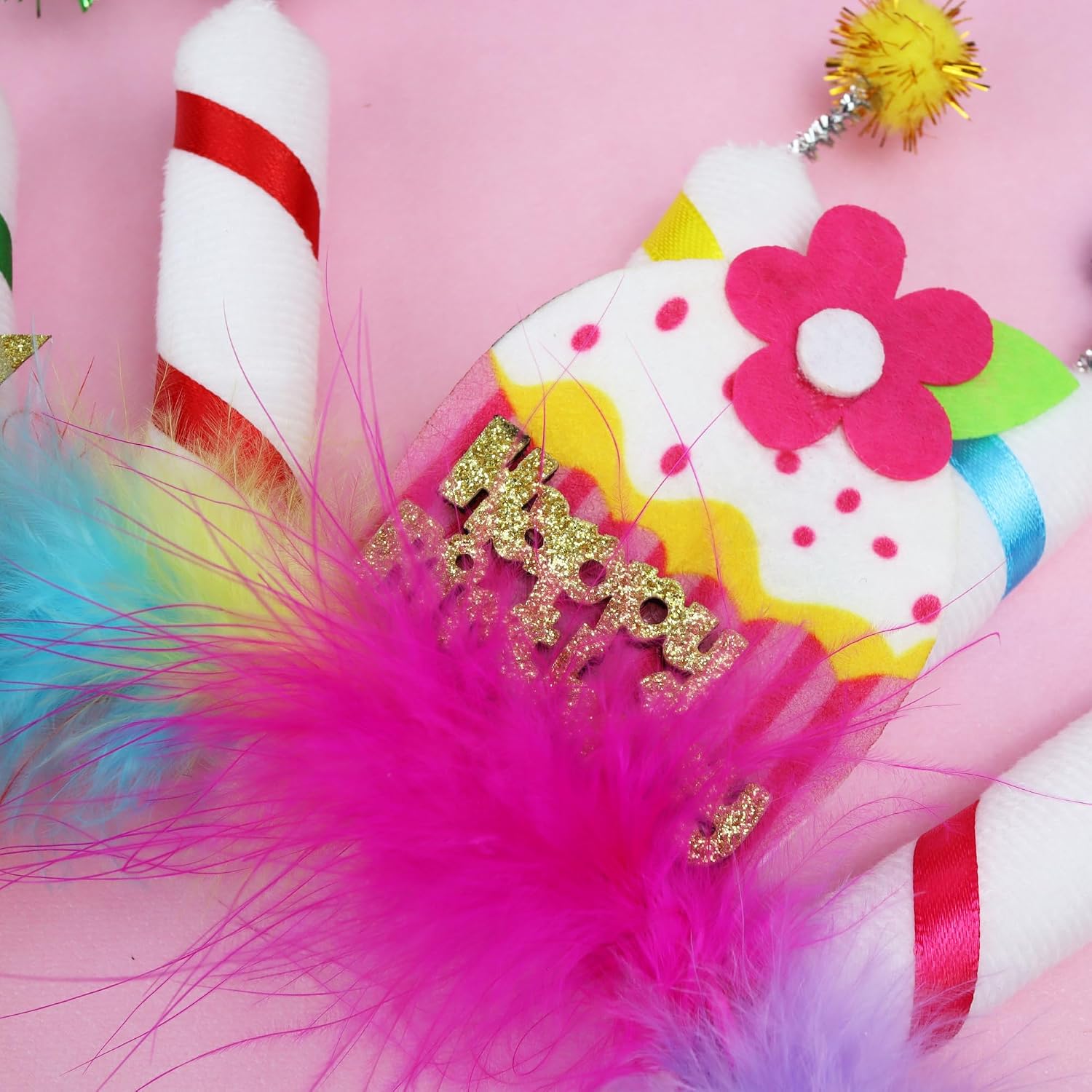 Happy Birthday Cupcake and Candles Headband Rainbow Party Accessory, One Size Fits Most image 2