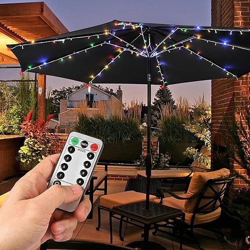 Miniatura 3 de ZeHuoGe Luces solares para paraguas, luces solares para sombrilla de patio, 128 LED, 8 modos de iluminación para patios, cubiertas, playas,