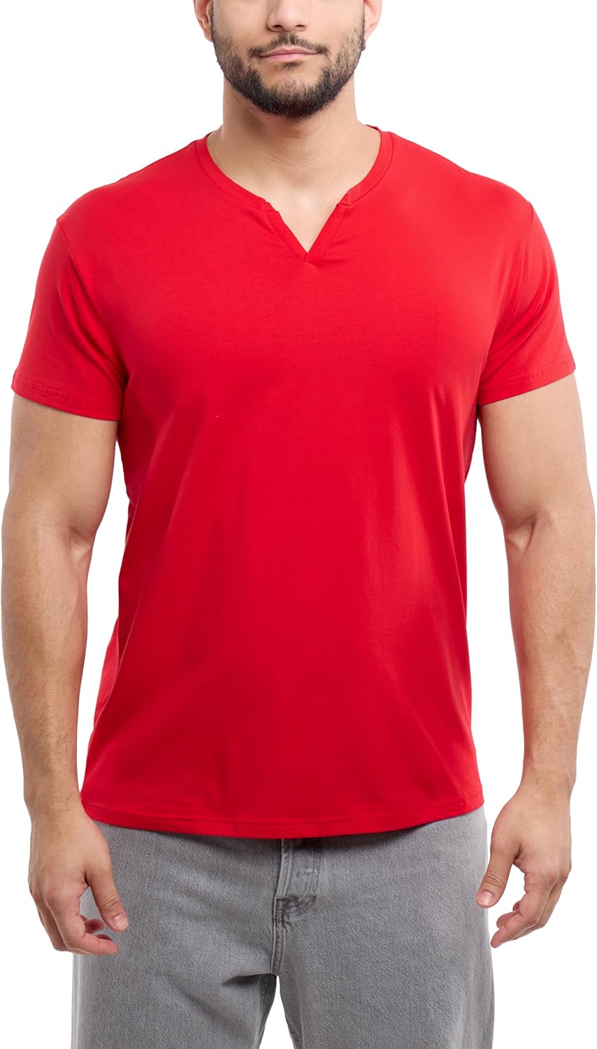 X RAY Men's Notch T-Shirt, Soft Cotton Short Sleeve Slim Fit Basic Split V Neck T Shirts for Men