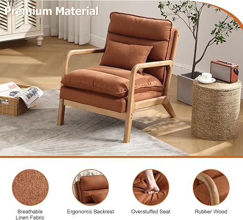 Miniatura 48 de INZOY - Sillón decorativo de mediados de siglo con estructura de madera, tapizados, para sala de estar, con cojín para la cintura, sillón de lectura