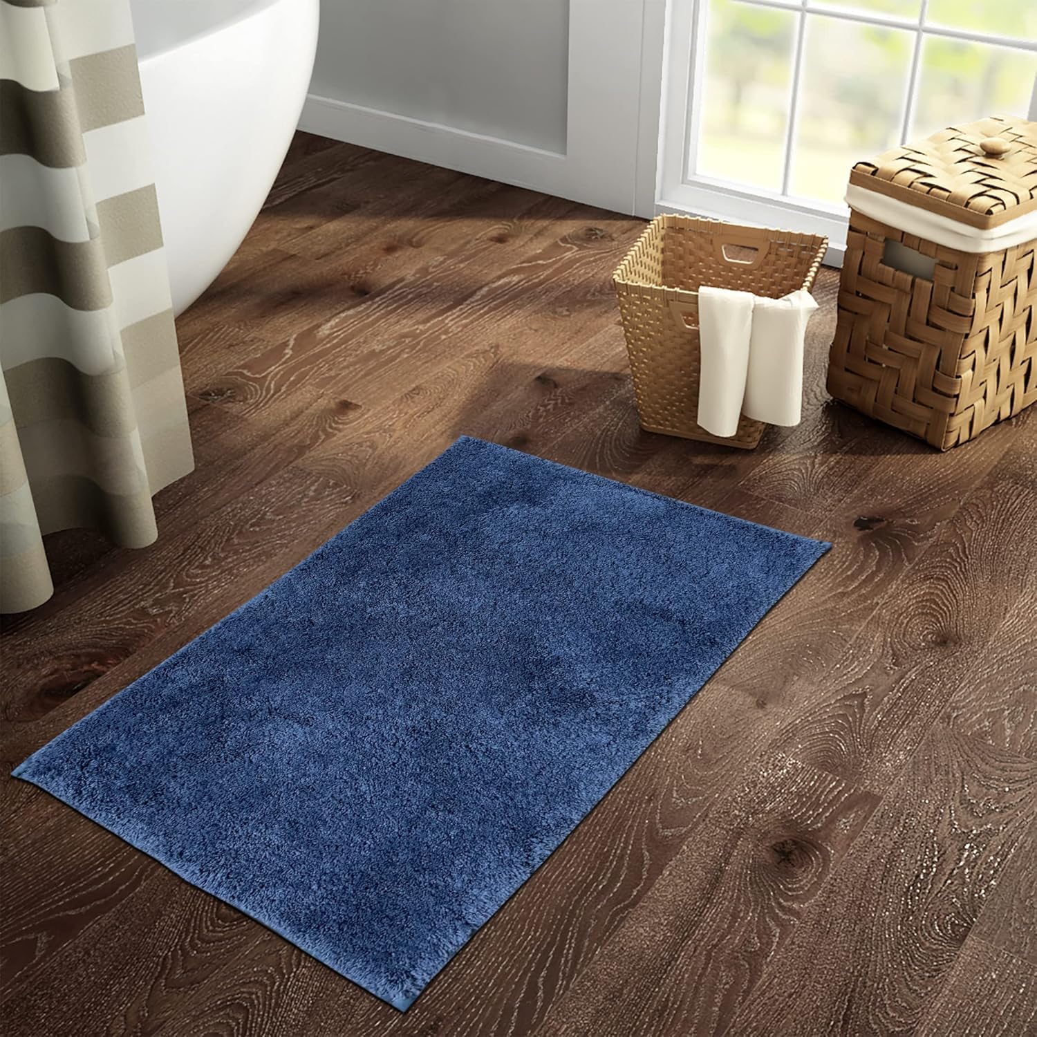 Spaces Exotica Drylon Bath Mat – Anti-Skid, Stain Resistant & Quick Dry, Soft Floor/Bathroom Mat, 40 x 60 cm, Solid Dark Blue-image-38