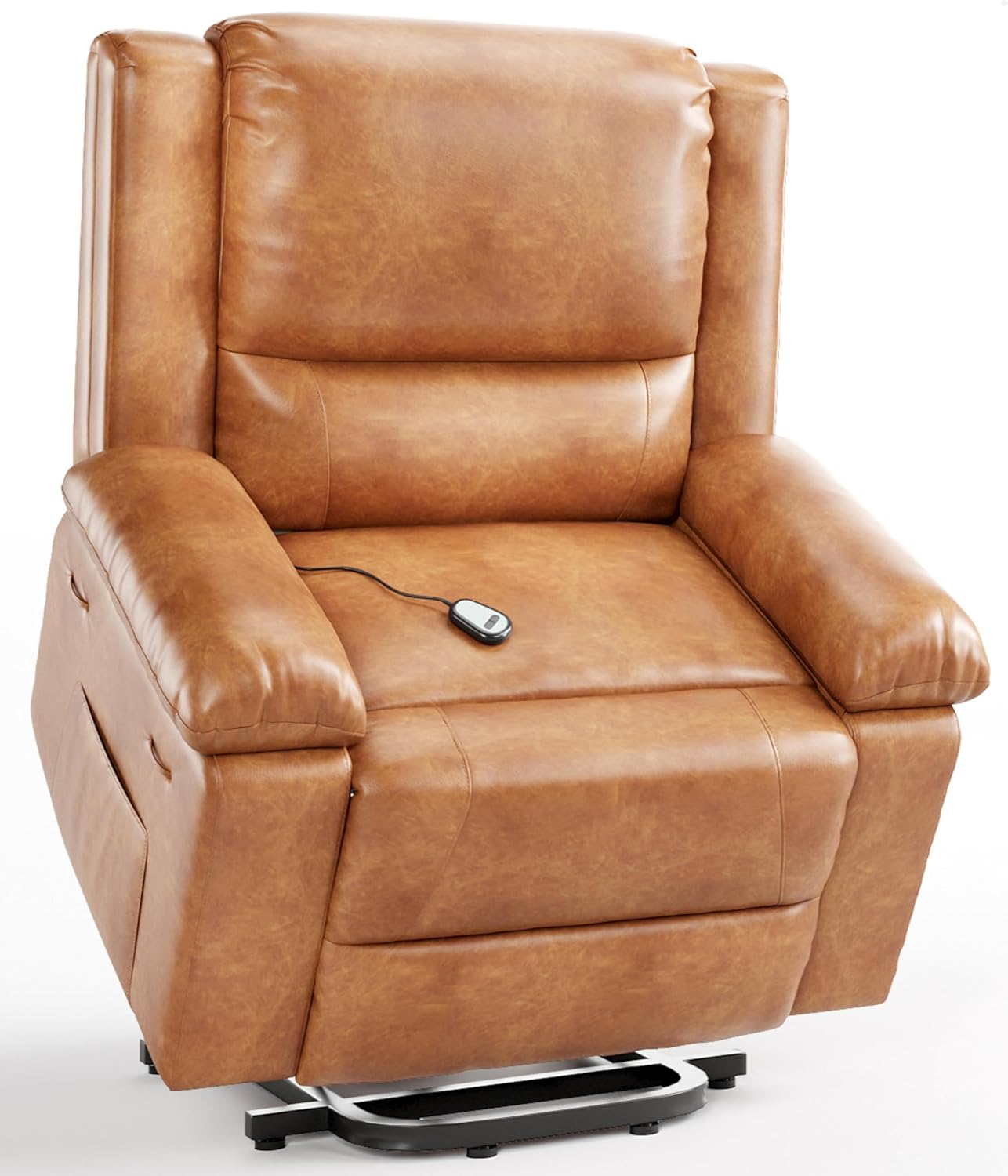 GarveeHome Power Lift Recliner Chair - Heat and Massage, Faux PU Electric Lift Recliner for Elderly & Mobility Impaired, Adjustable Back and Legs, Heavy Duty Lift Chair for Seniors Cognac Compact Standard Style