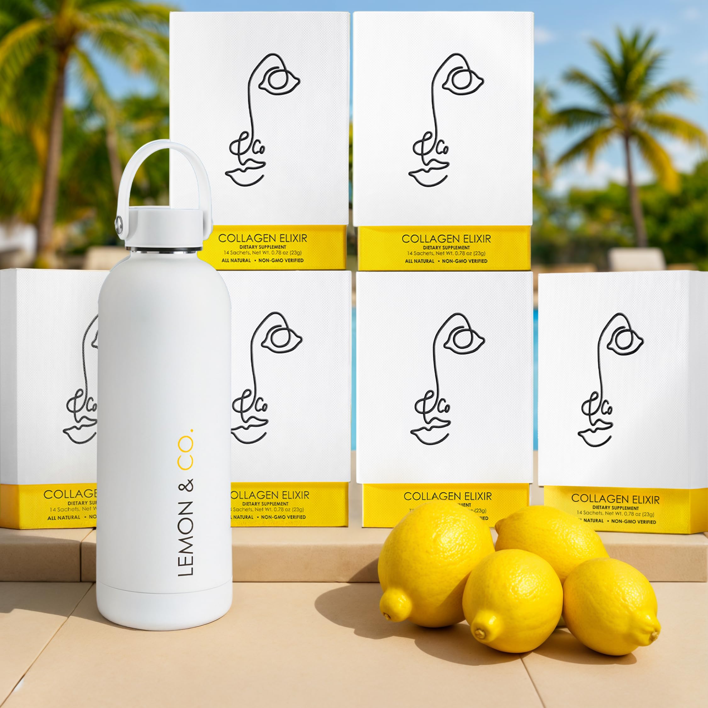 LEMON CO 12-Week Starter Kit Bundle Liquid Collagen for Women Insulated Bottle - 5000mg Marine Collagen Peptides for