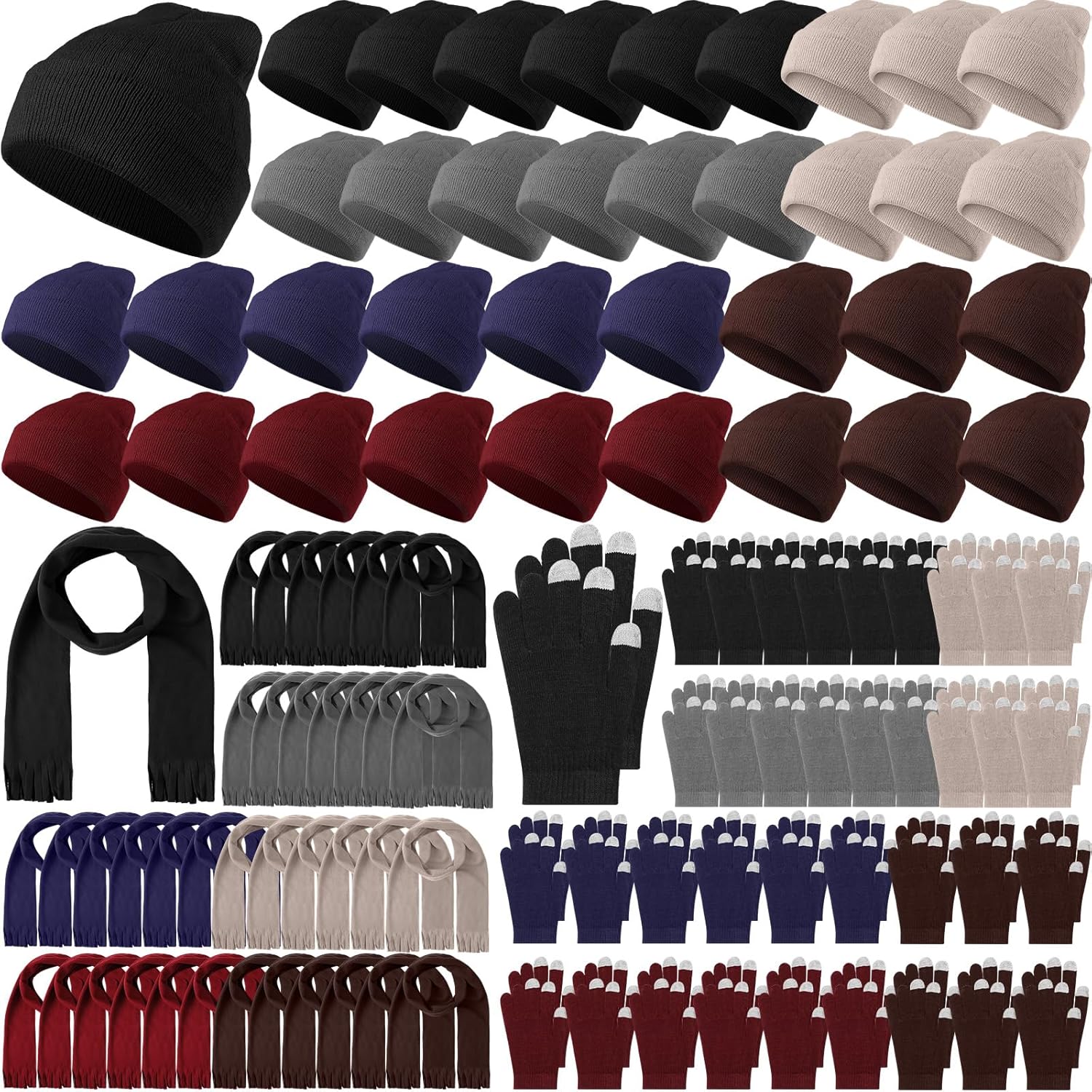 Suhine Winter Hat Scarf Gloves Set Warm Fleece Scarves Touch Screen Gloves Winter Knit Beanie for Women Men Donation Homeless