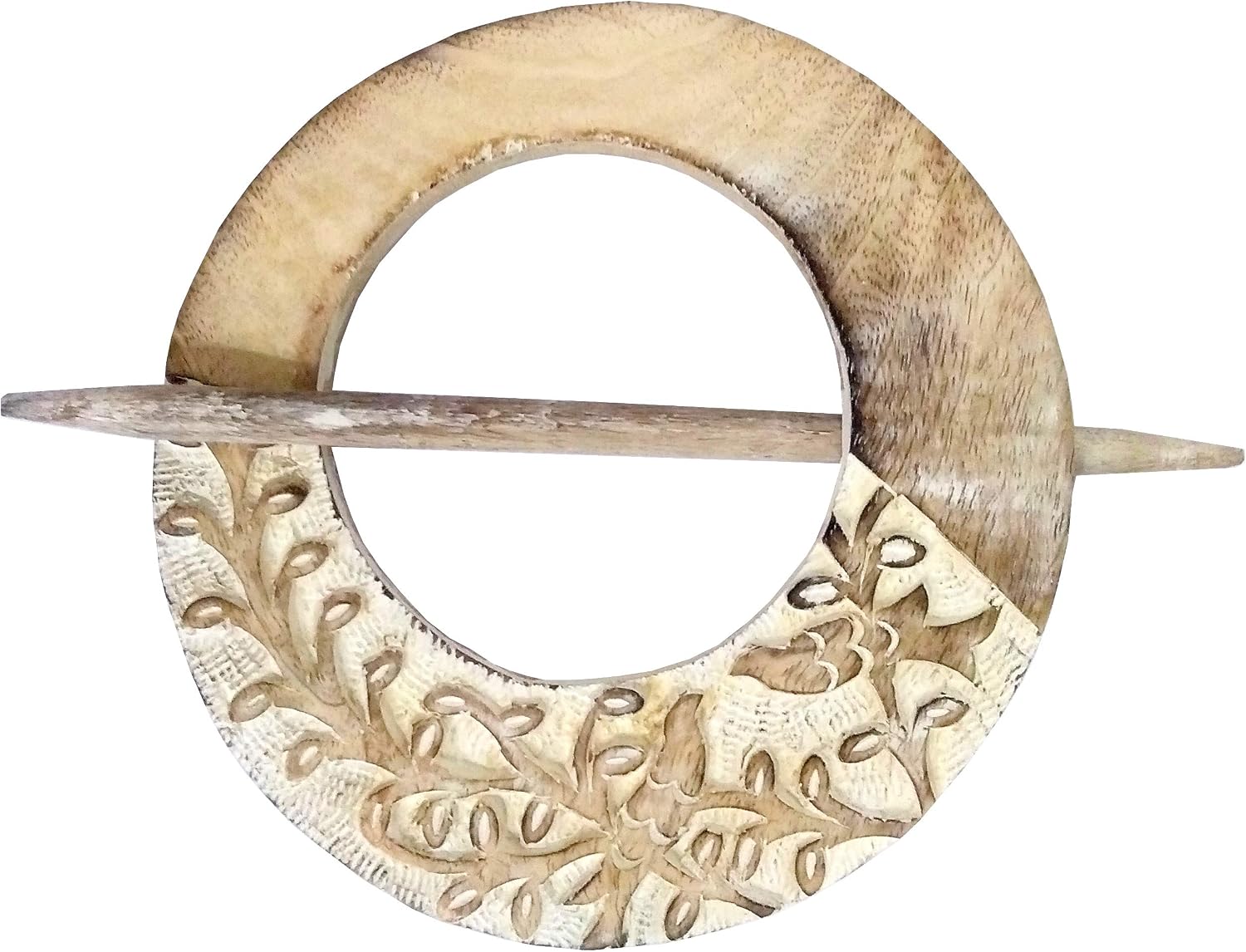 Purpledip Wooden Curtain Holder Tie Back 'Floral Circle': Set of 2 (11875)