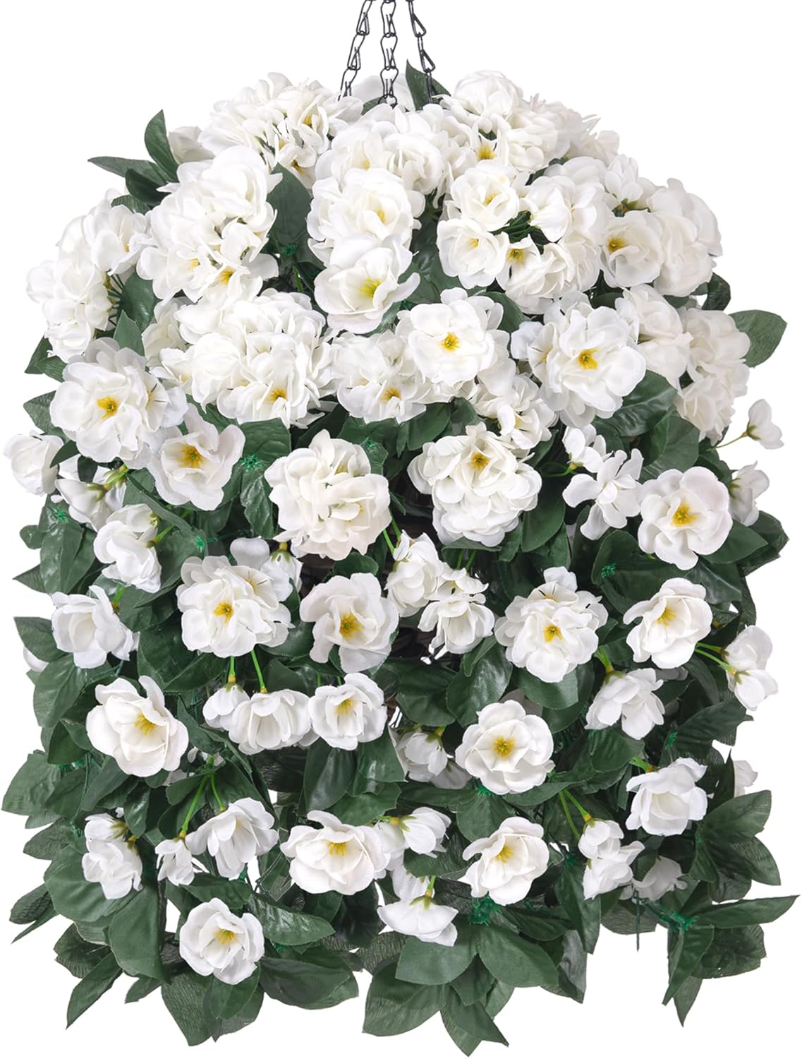 Artificial Geraniums Fake Hanging Flowers Basket for Spring Outdoor Decoration, Faux Plants Silk Geraniums Vines in Planter UV Resistant Look Real for Outdoors Yard Patio Porch Home Decor, White