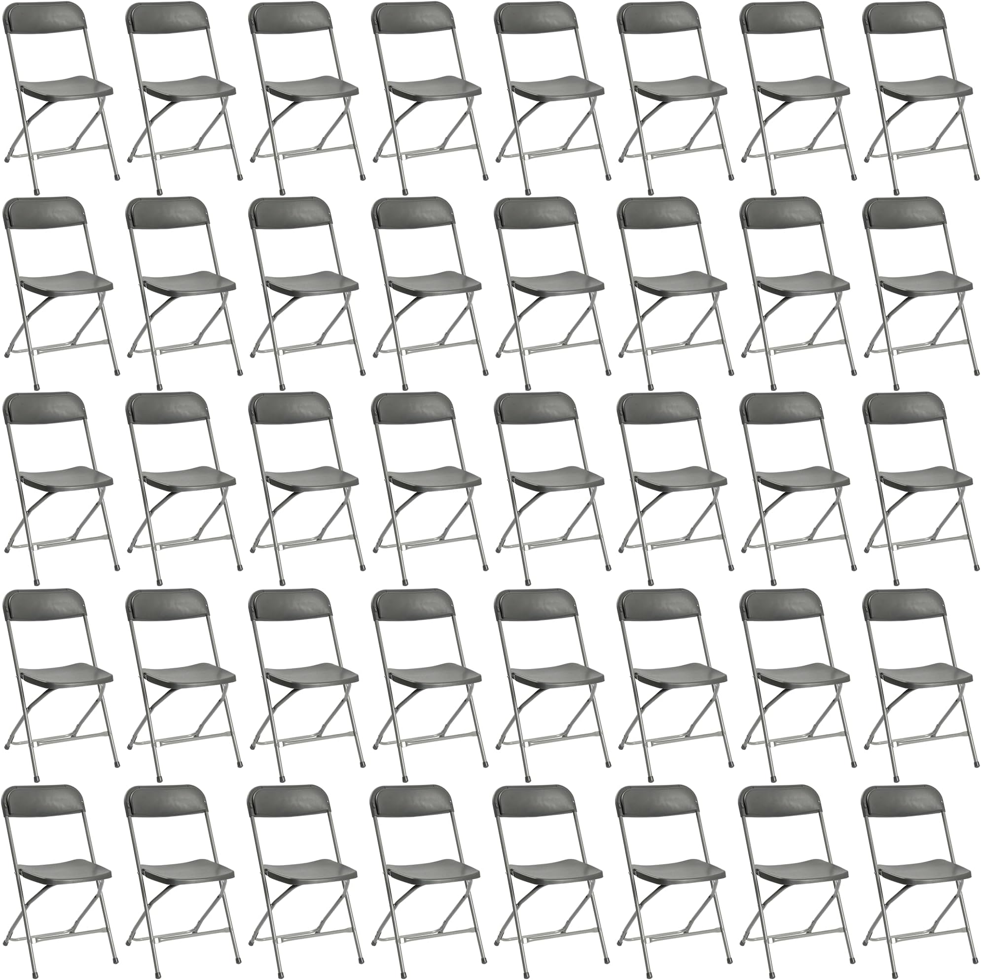 40 Pack Plastic Folding Chairs, Portable Party Chairs, Stackable Commercial Seats with Steel Frame for Home Office Wedding Party Indoor Outdoor Events Chairs, 350lbs Capacity,Gray