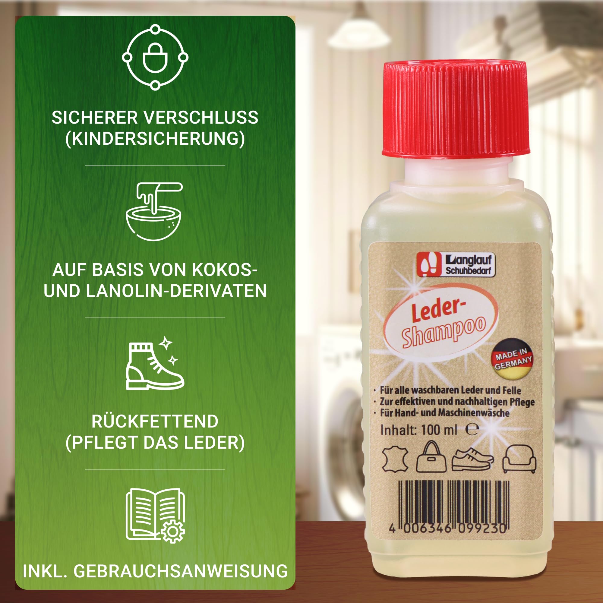 Image secondaire de Lessive pour cuir en peau d'agneau | Flacon de 100ml pour de nombreux lavages | Lessive main & machine | Lambskin Leather Deterg