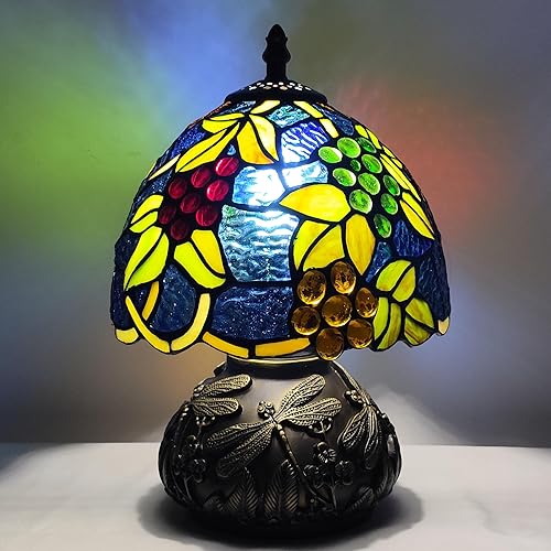 Miniatura 2 de Lámpara Tiffany Estilo Vidrieras con Uvas, Lámpara de Mesa para Lectura, para Mesita de Noche, para Dormitorio, Altura de 19 Pulgadas, Decoración