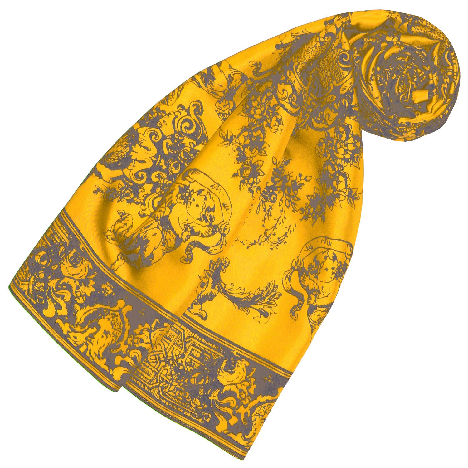 Foulard 100% Soie 90x90cm Lorenzo Cana - Motif Baroque Bleu Beige Orange