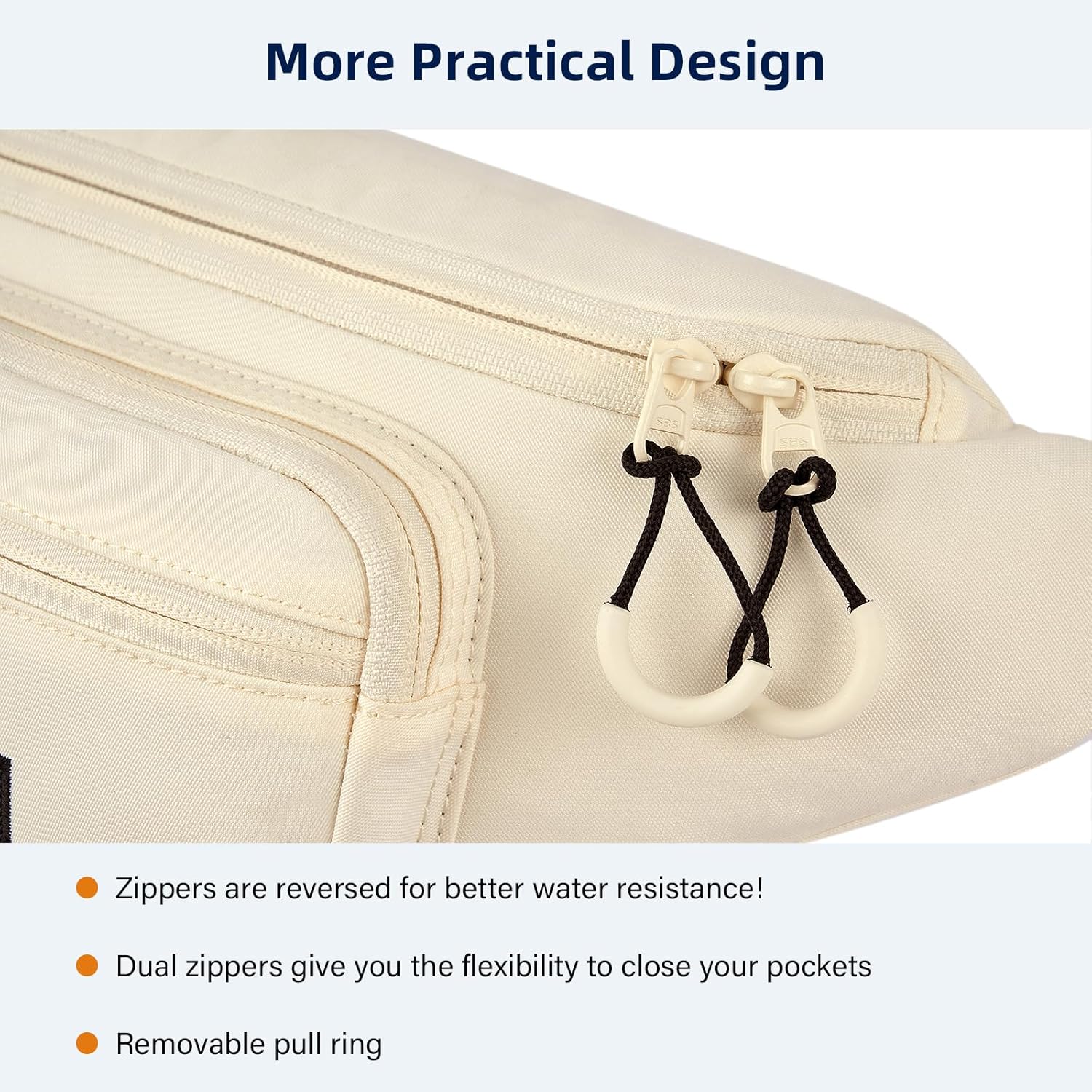 Fanny Packs for Women Men, Large Travel Fanny Pack Lightweight Crossbody Waist Bag Large Capacity, Water Resistant Belt Bags with Adjustable Strap for Hiking, Cycling (Offwhite) - Image 7