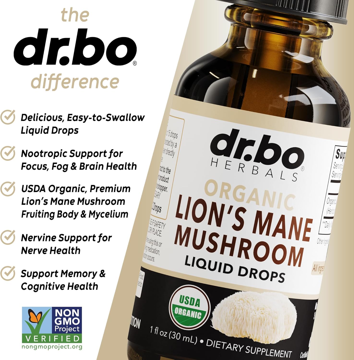 Lions Mane Mushroom Supplement Drops - Organic Lion's Mane Mushroom Liquid Tincture for Focus, Fog Brain Health Supplements - Vegan Herbal Nervine Nootropic Organic Lions Liquid Supplement Extract 1oz - Image 4