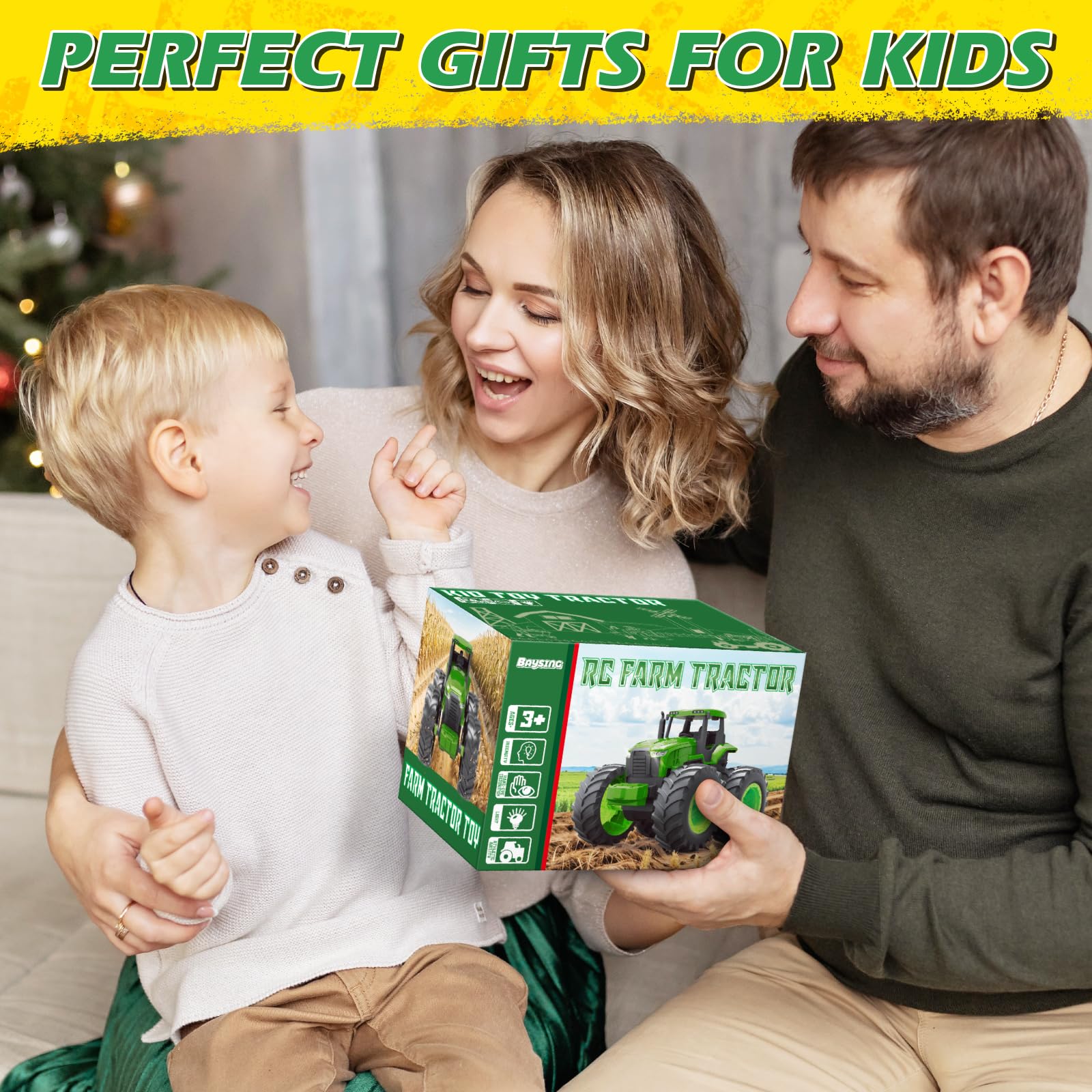 Remote Control Tractor Toys for Kids 3-5, Light Up Monster Trucks Toy for Boys 3,4,5,6,7 Year Old, Toddlers RC Farm Vehicle Toys for Ages 3-7 Years Old, Ideal Birthday Toys Gift for Boys Girls